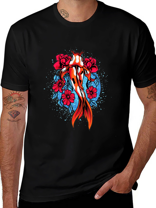 Koi Fish Graphic Tee - Floral Japanese Art Shirt