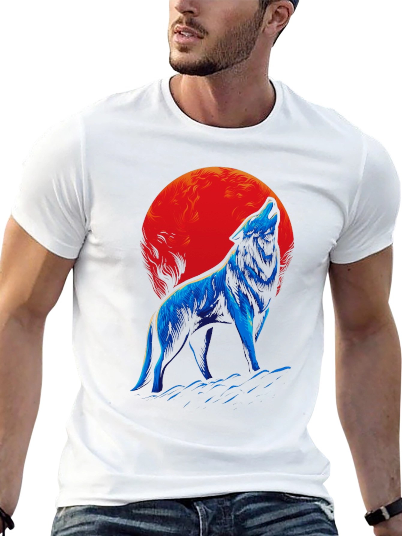 Wolf Howling at Moon Graphic Tee - Black