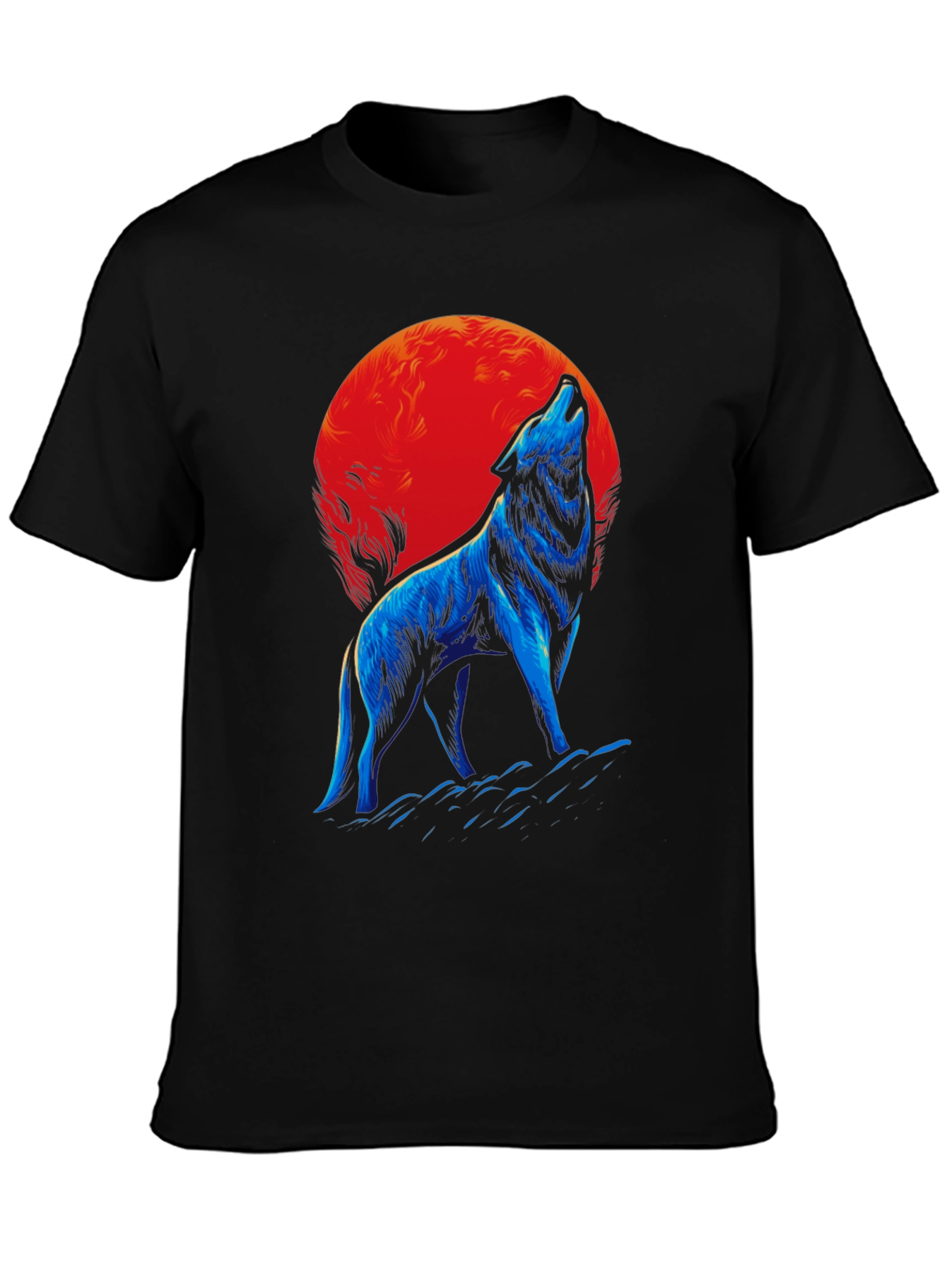 Wolf Howling at Moon Graphic Tee - Black