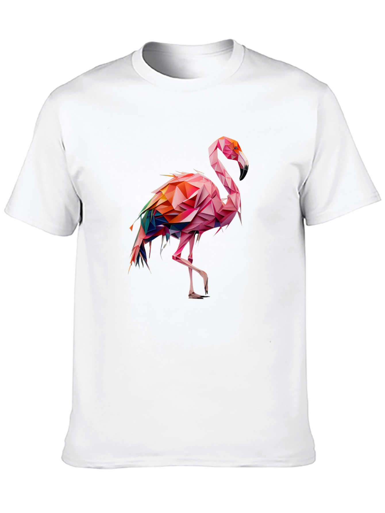 Geometric Flamingo Graphic Tee - Black Cotton Blend