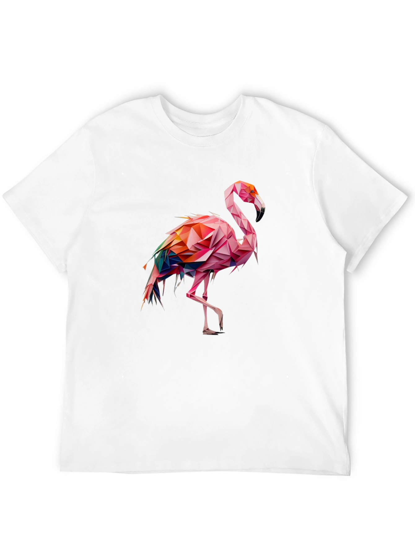 Geometric Flamingo Graphic Tee - Black Cotton Blend