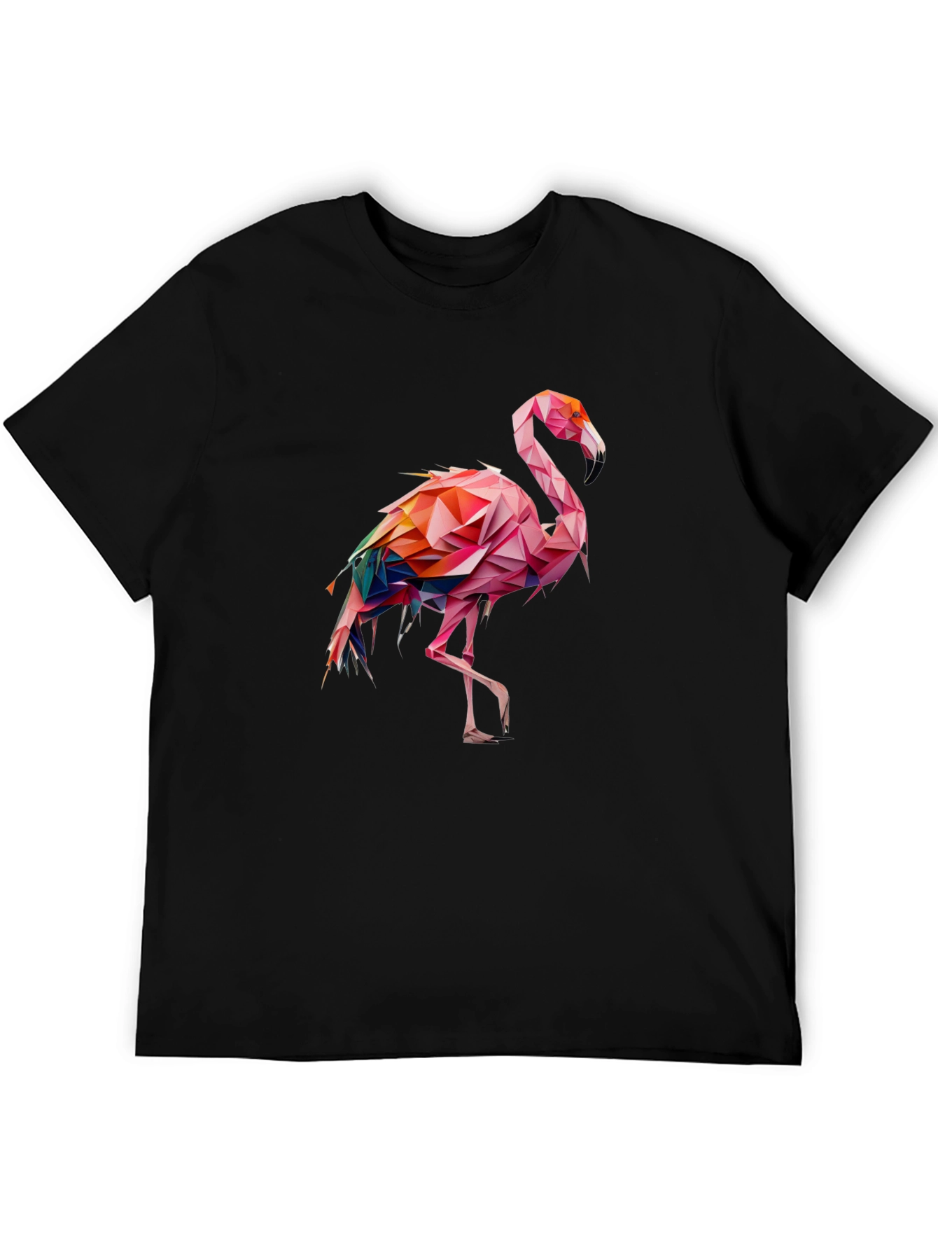 Geometric Flamingo Graphic Tee - Black Cotton Blend