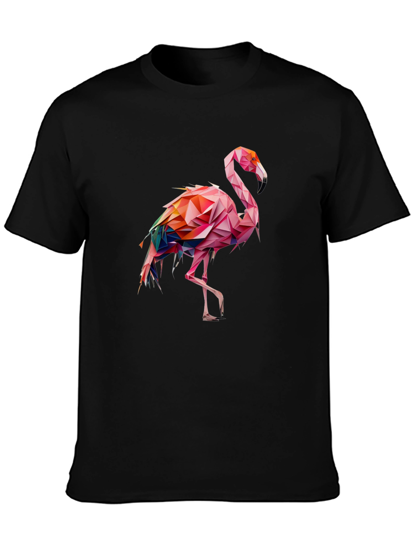 Geometric Flamingo Graphic Tee - Black Cotton Blend