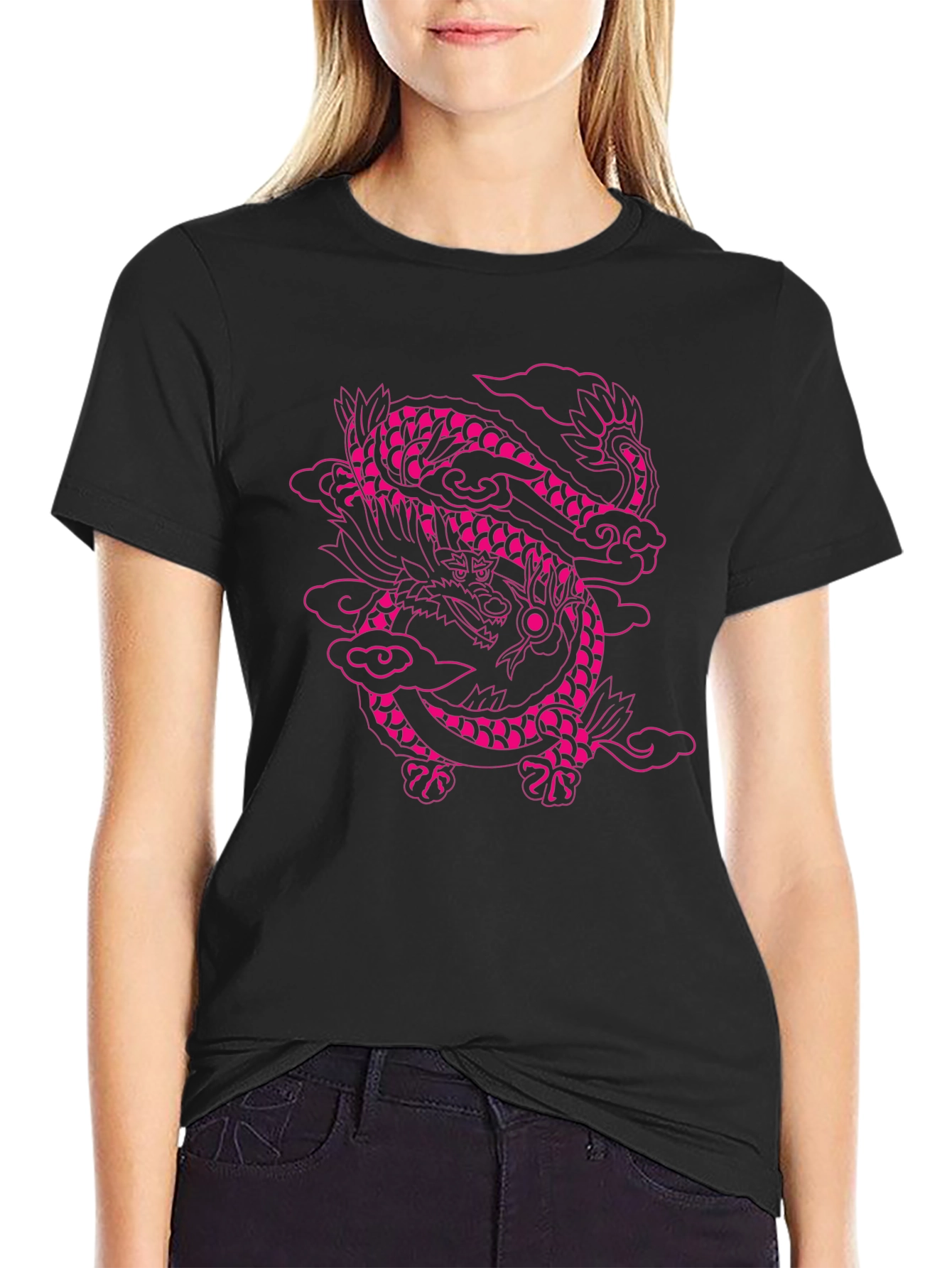 Pink Dragon Graphic Black T-Shirt