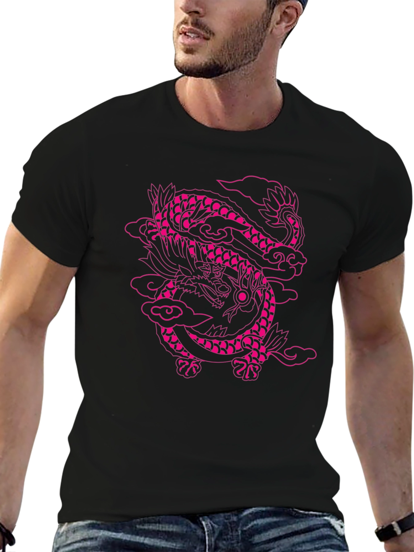 Pink Dragon Graphic Black T-Shirt