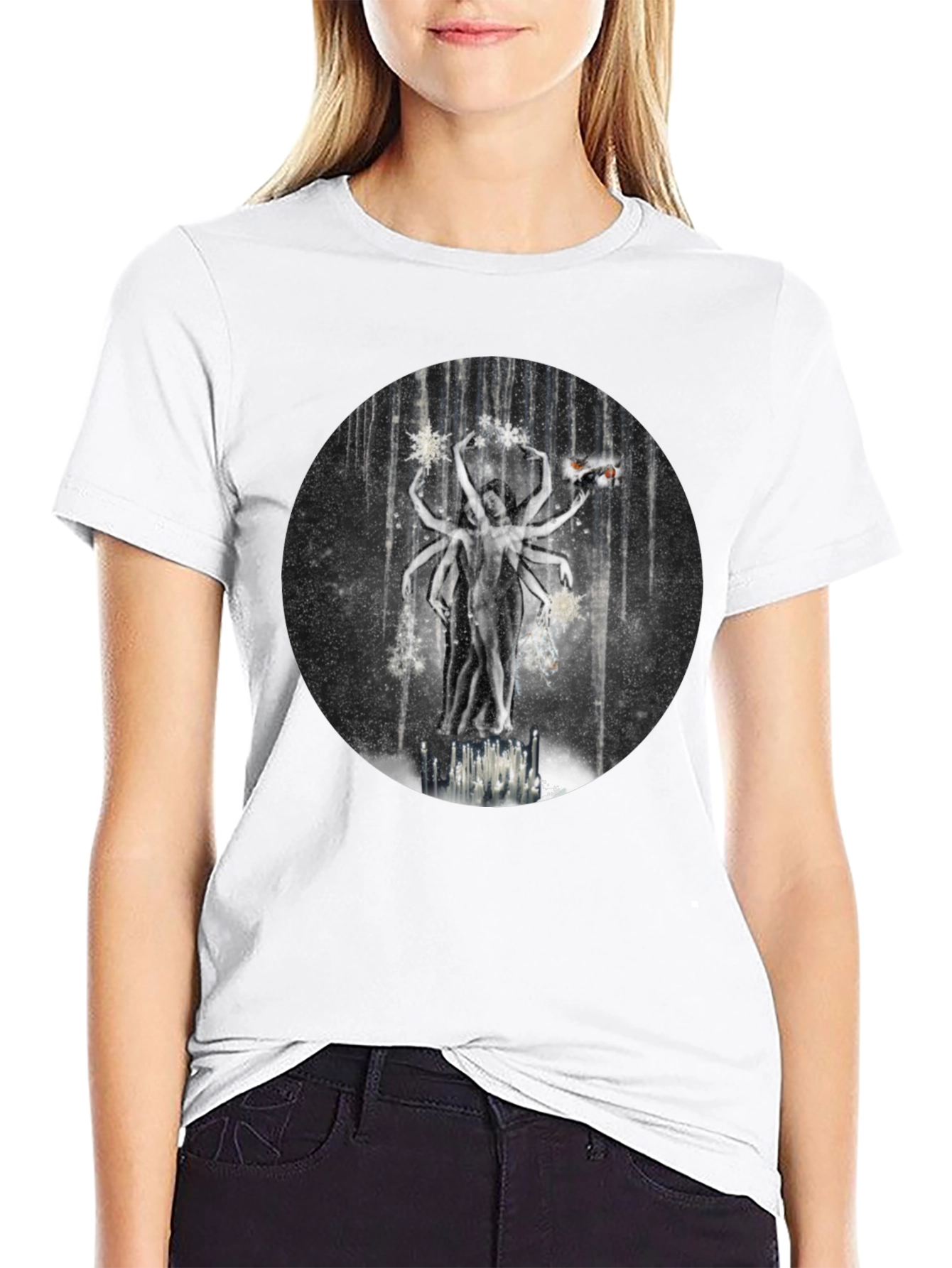 Surreal Multi-Armed Figure Black T-Shirt