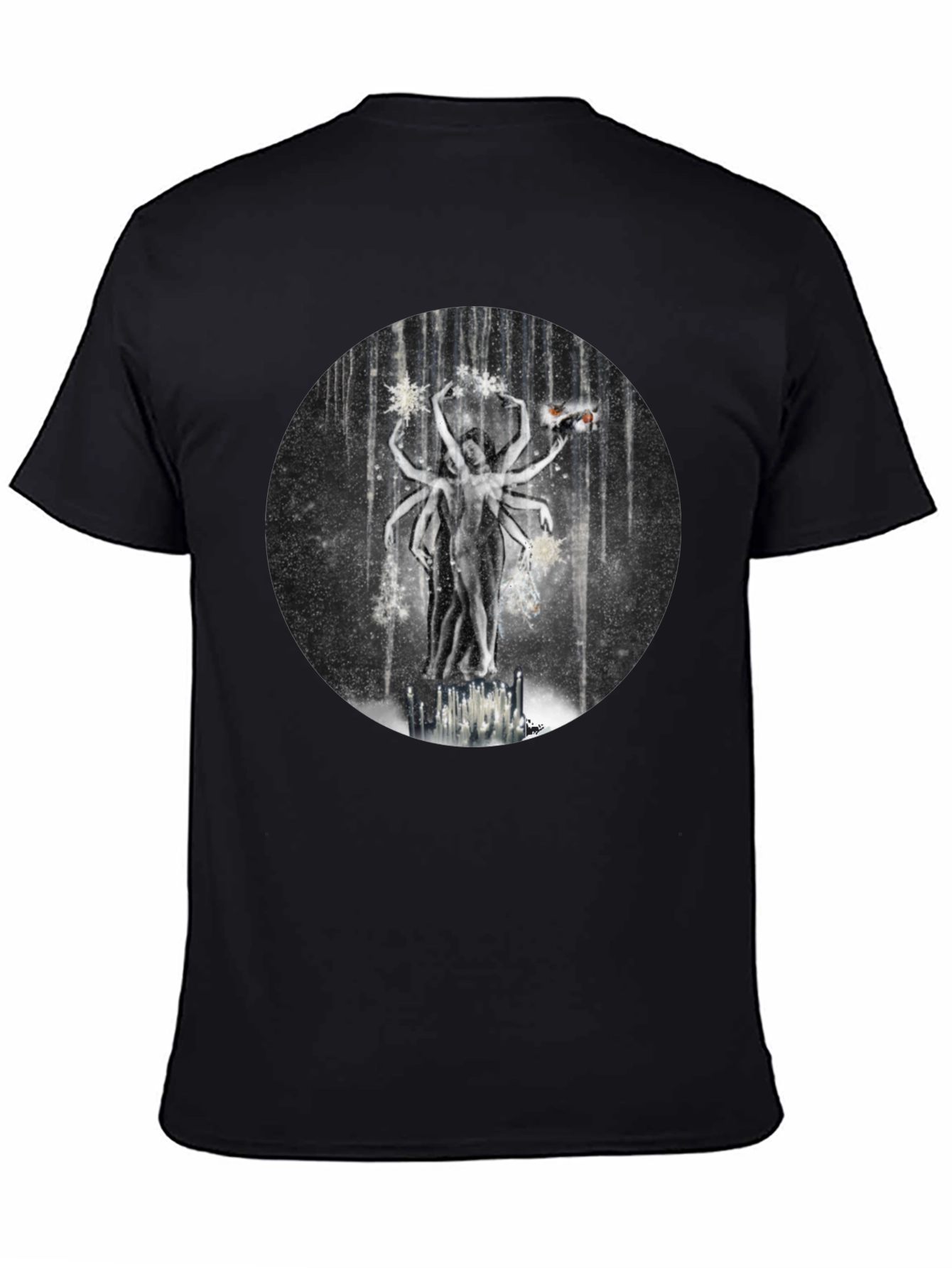 Surreal Multi-Armed Figure Black T-Shirt