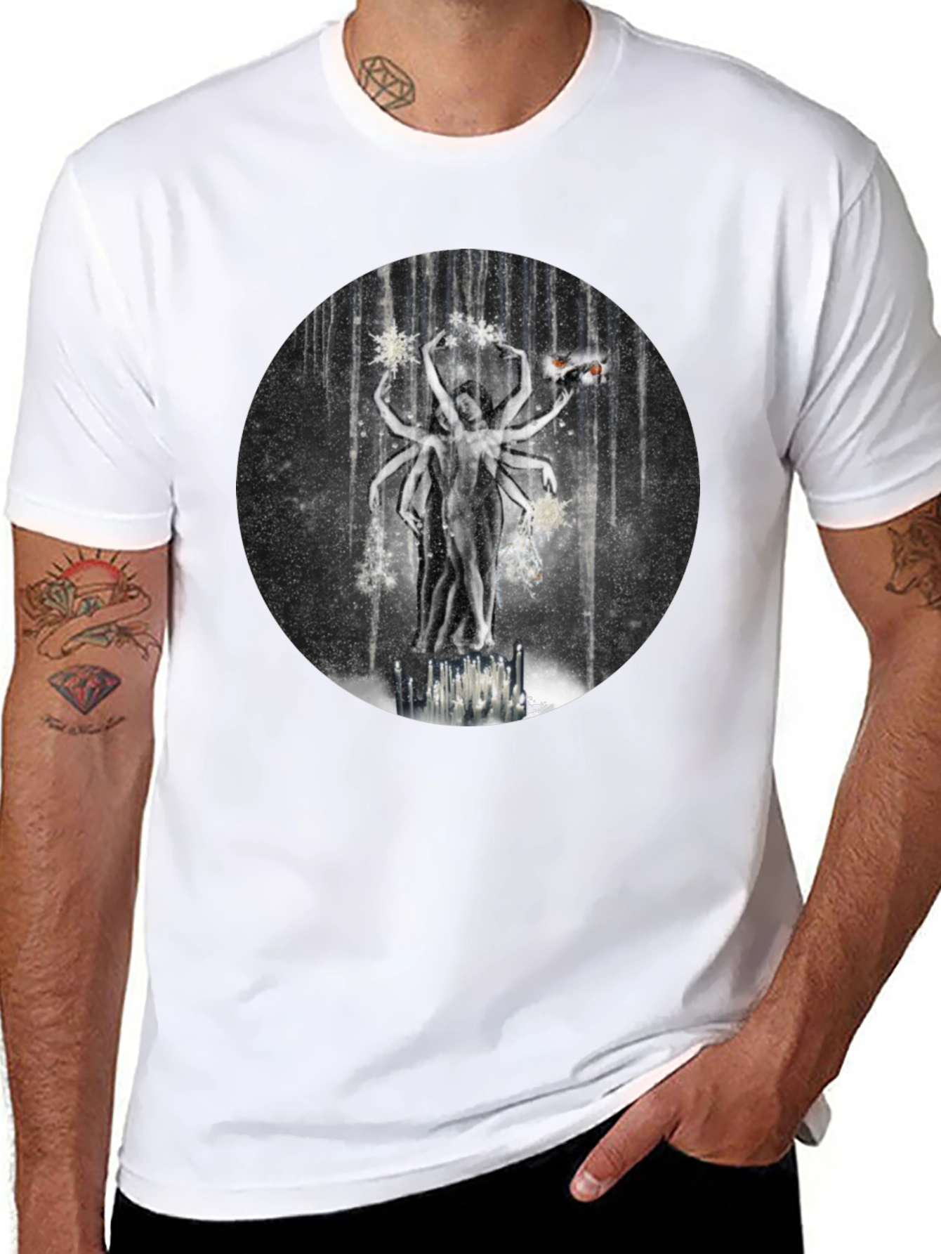Surreal Multi-Armed Figure Black T-Shirt
