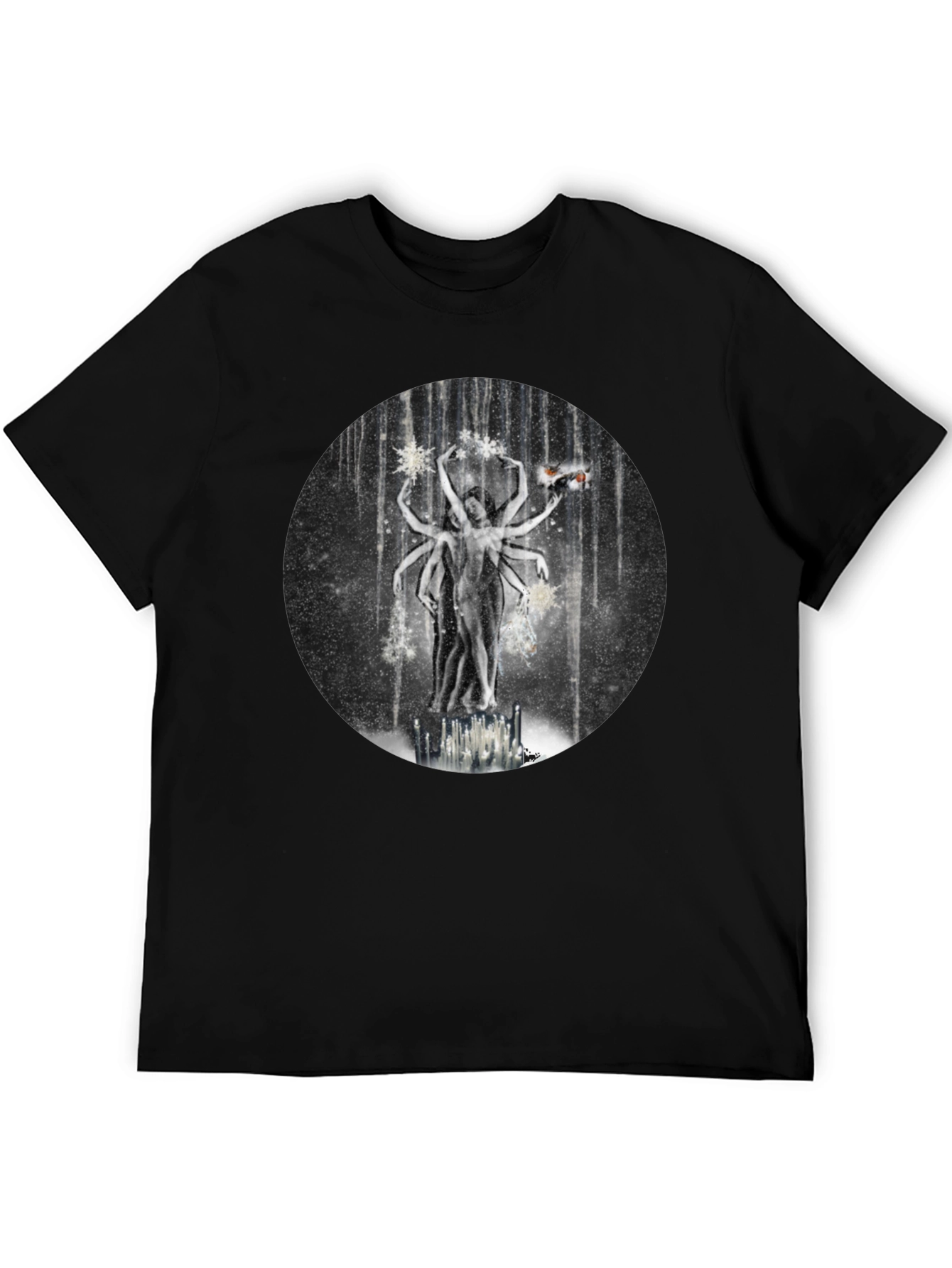 Surreal Multi-Armed Figure Black T-Shirt