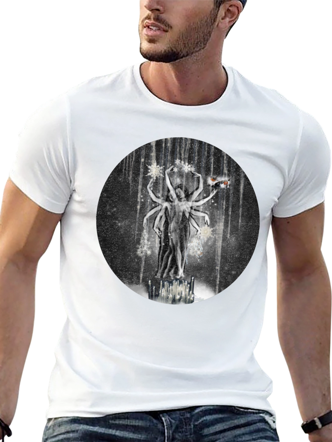 Surreal Multi-Armed Figure Black T-Shirt