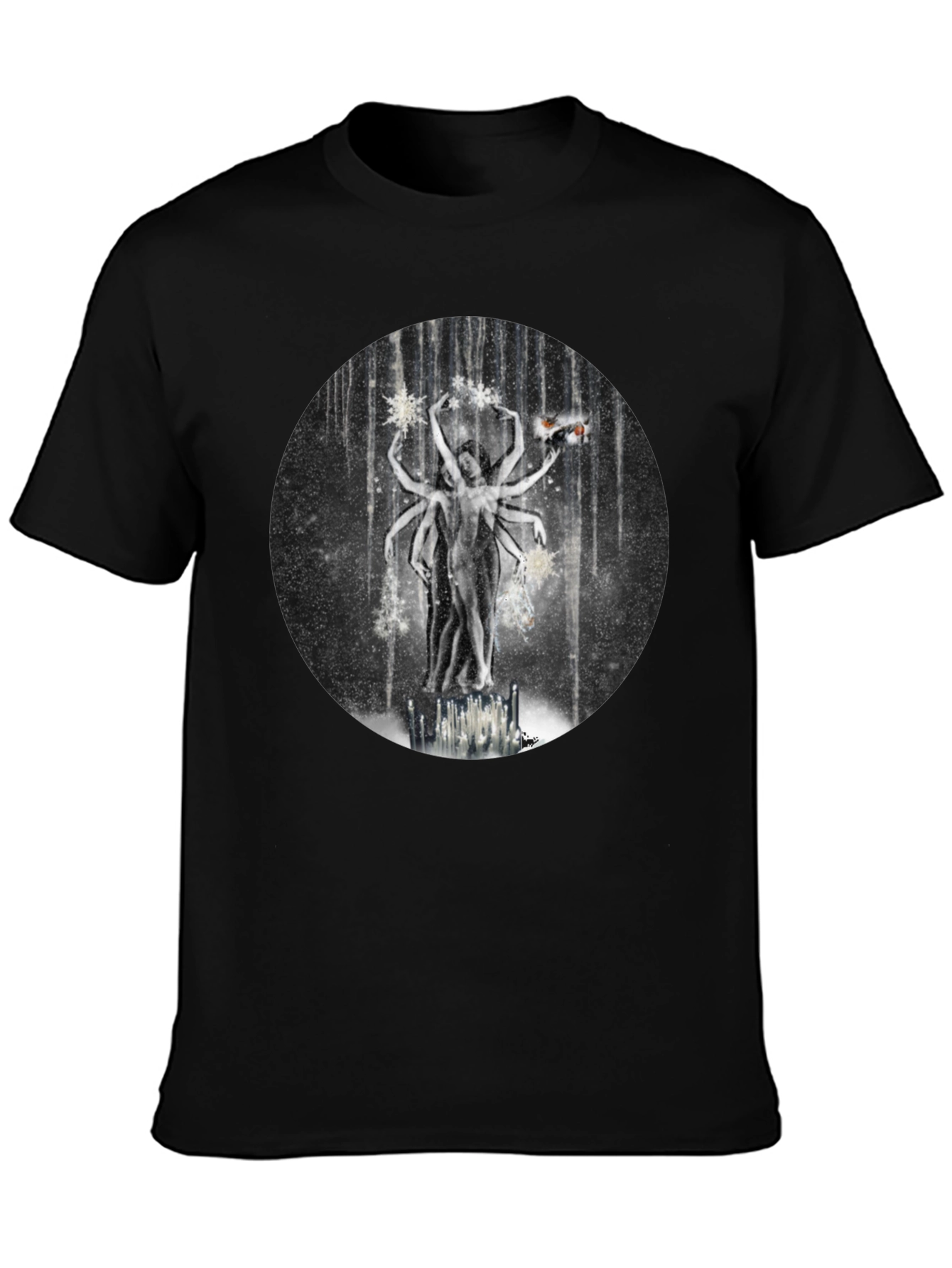 Surreal Multi-Armed Figure Black T-Shirt