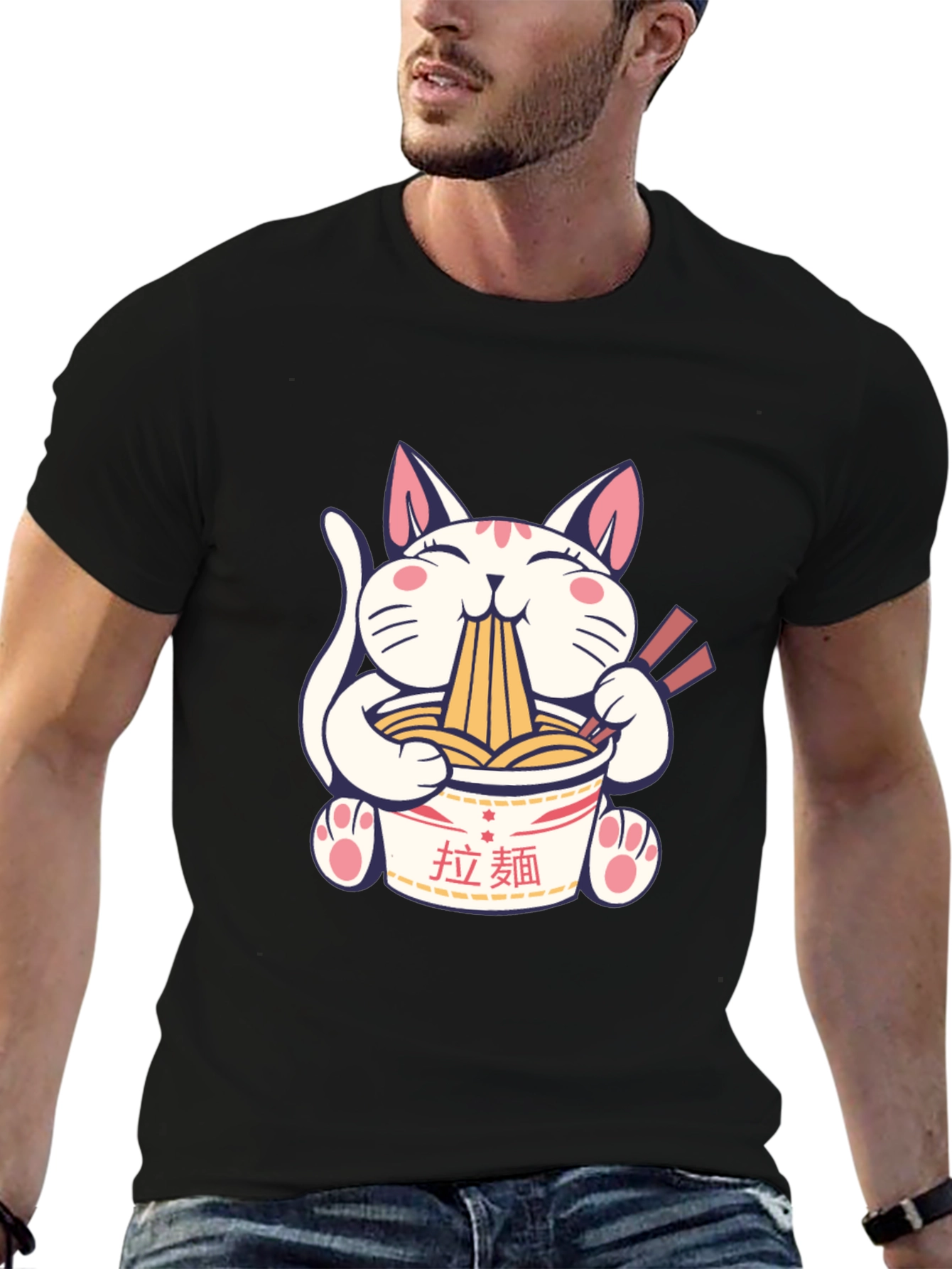 Ramen Cat Graphic T-Shirt - Unisex Cotton Tee