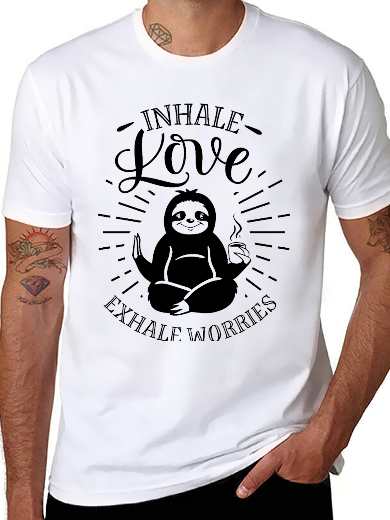 Inhale Love Exhale Worries Sloth Graphic T-Shirt