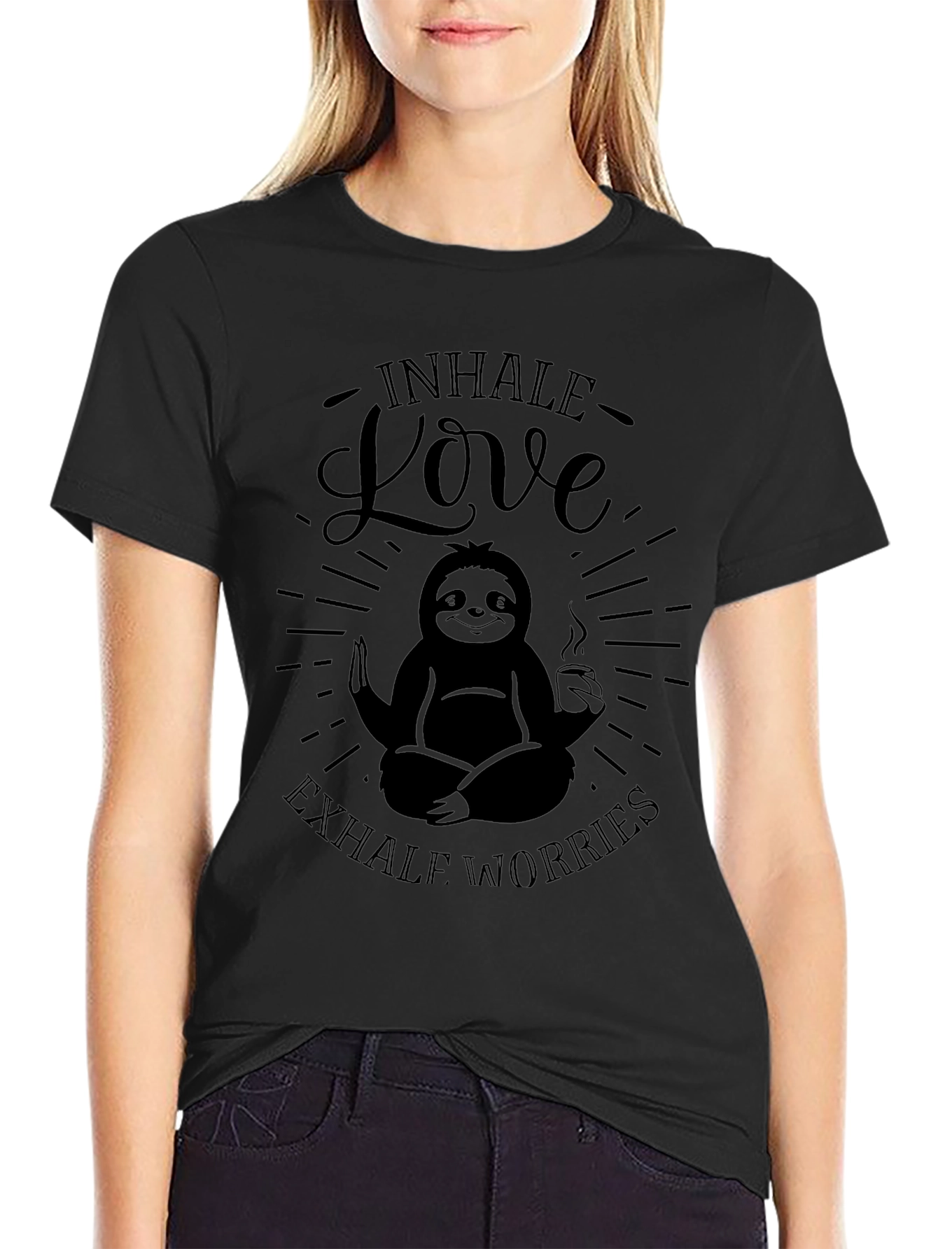 Inhale Love Exhale Worries Sloth Graphic T-Shirt