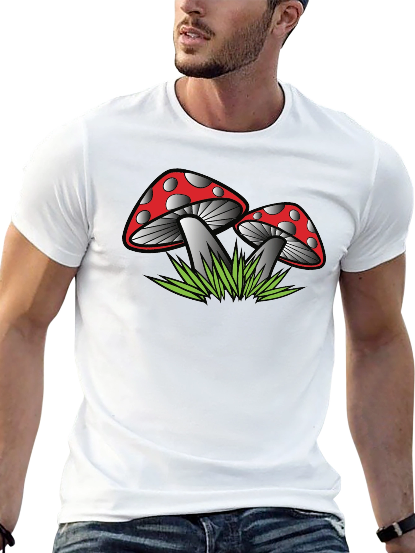 Mushroom Graphic Tee - Black Cotton Casual Wear