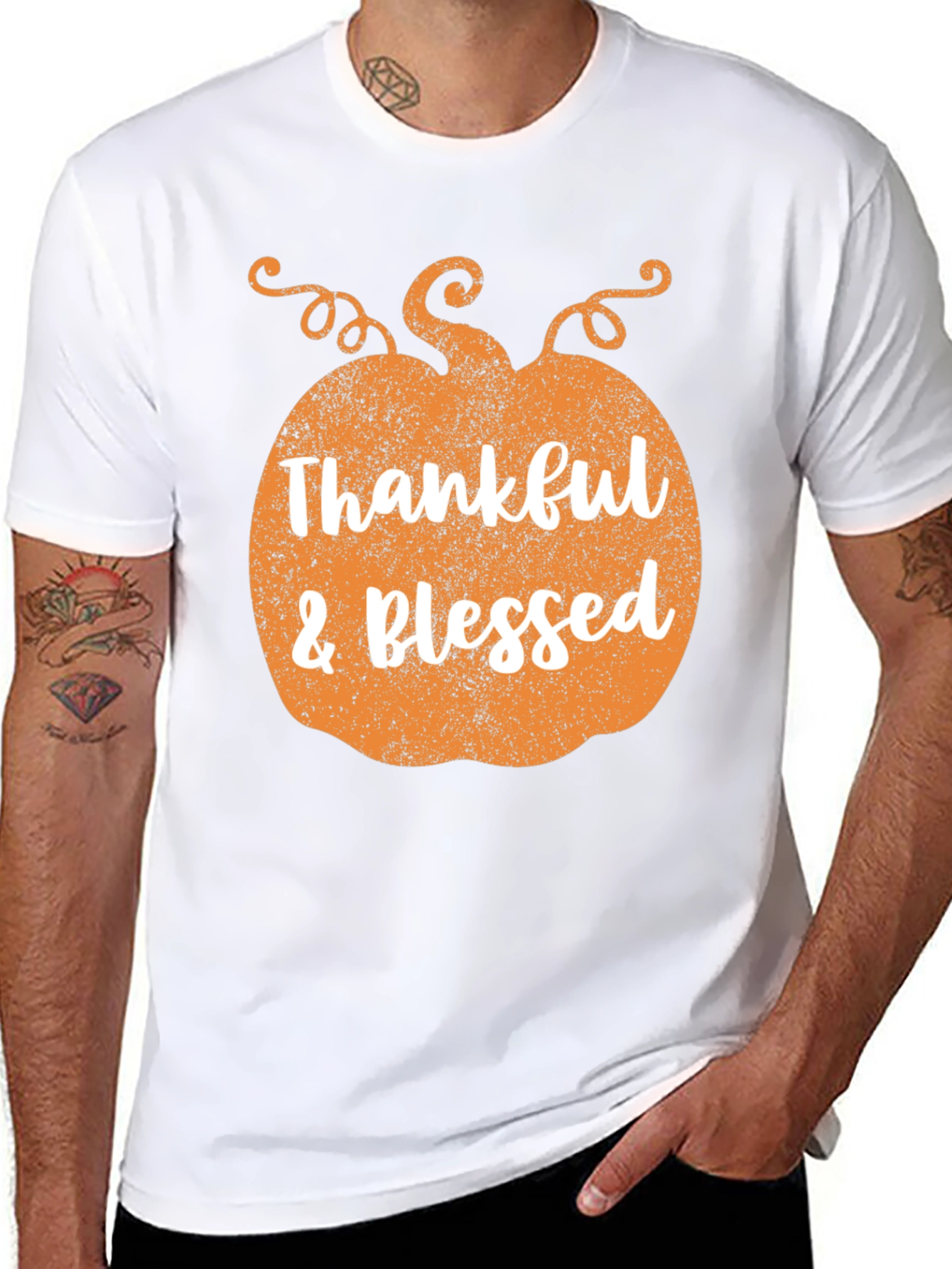 Thankful & Blessed Pumpkin Graphic Tee - Black