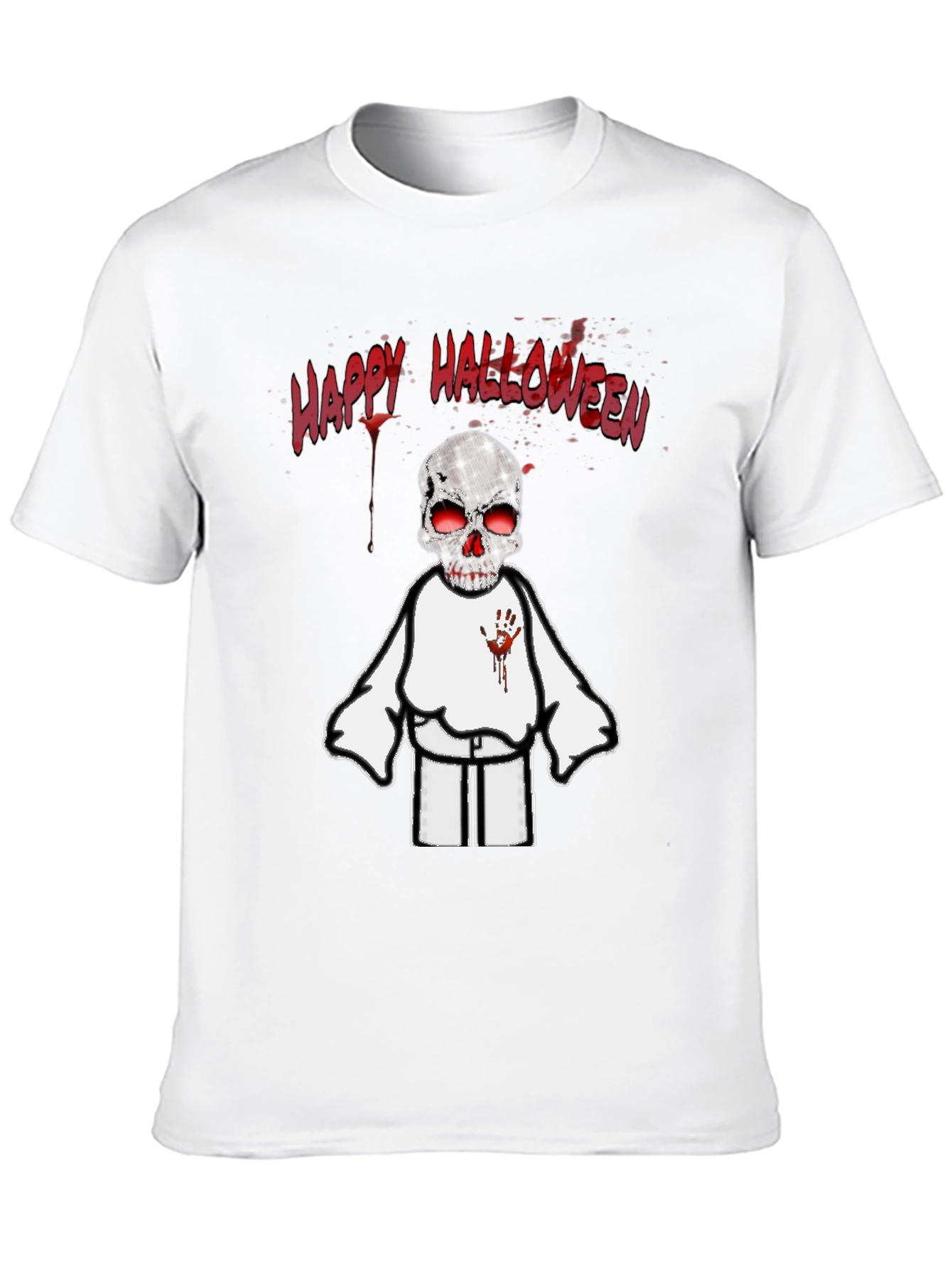 Spooky Halloween T-Shirt - Skeleton with Bloody Handprint