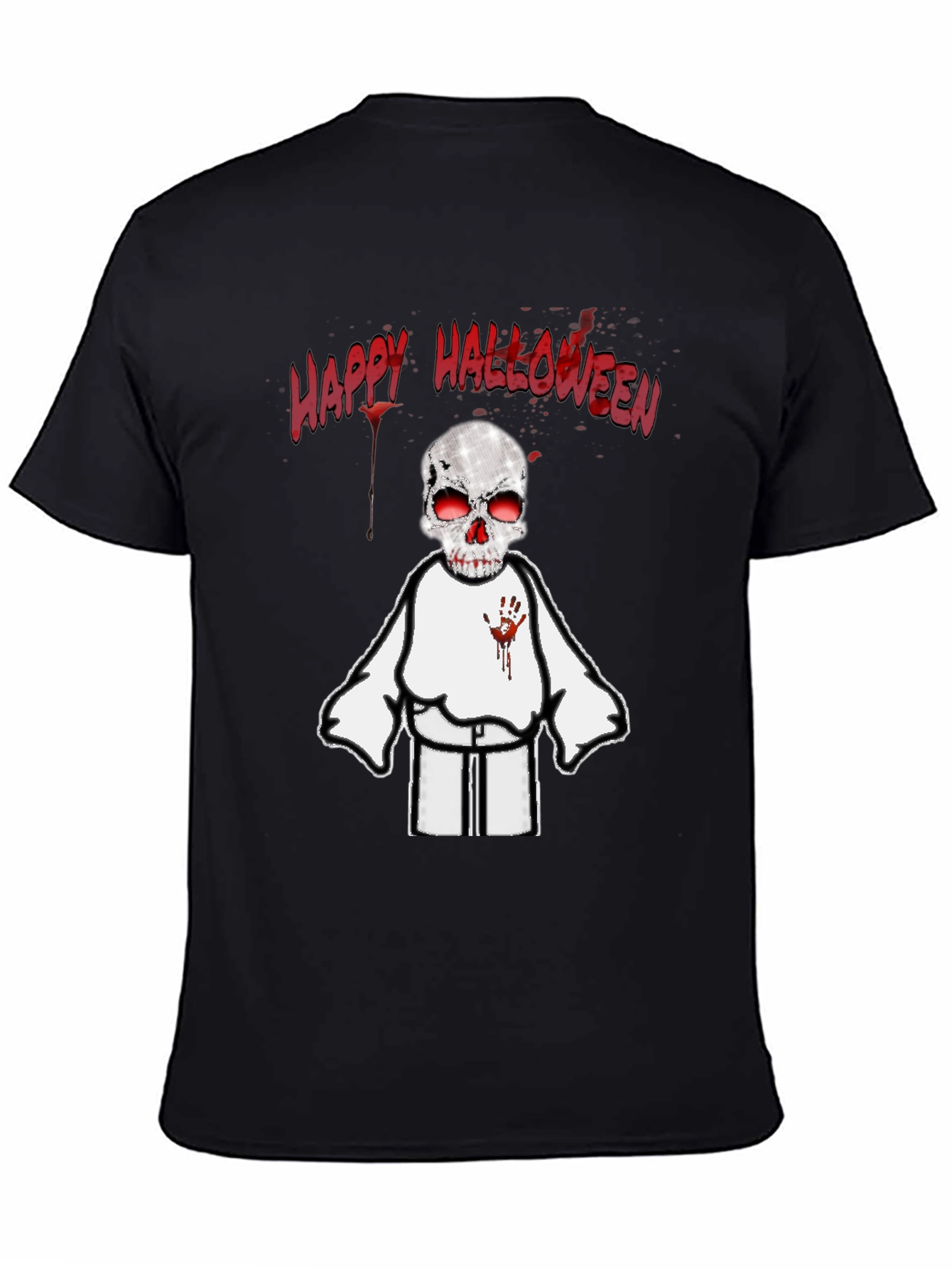 Spooky Halloween T-Shirt - Skeleton with Bloody Handprint