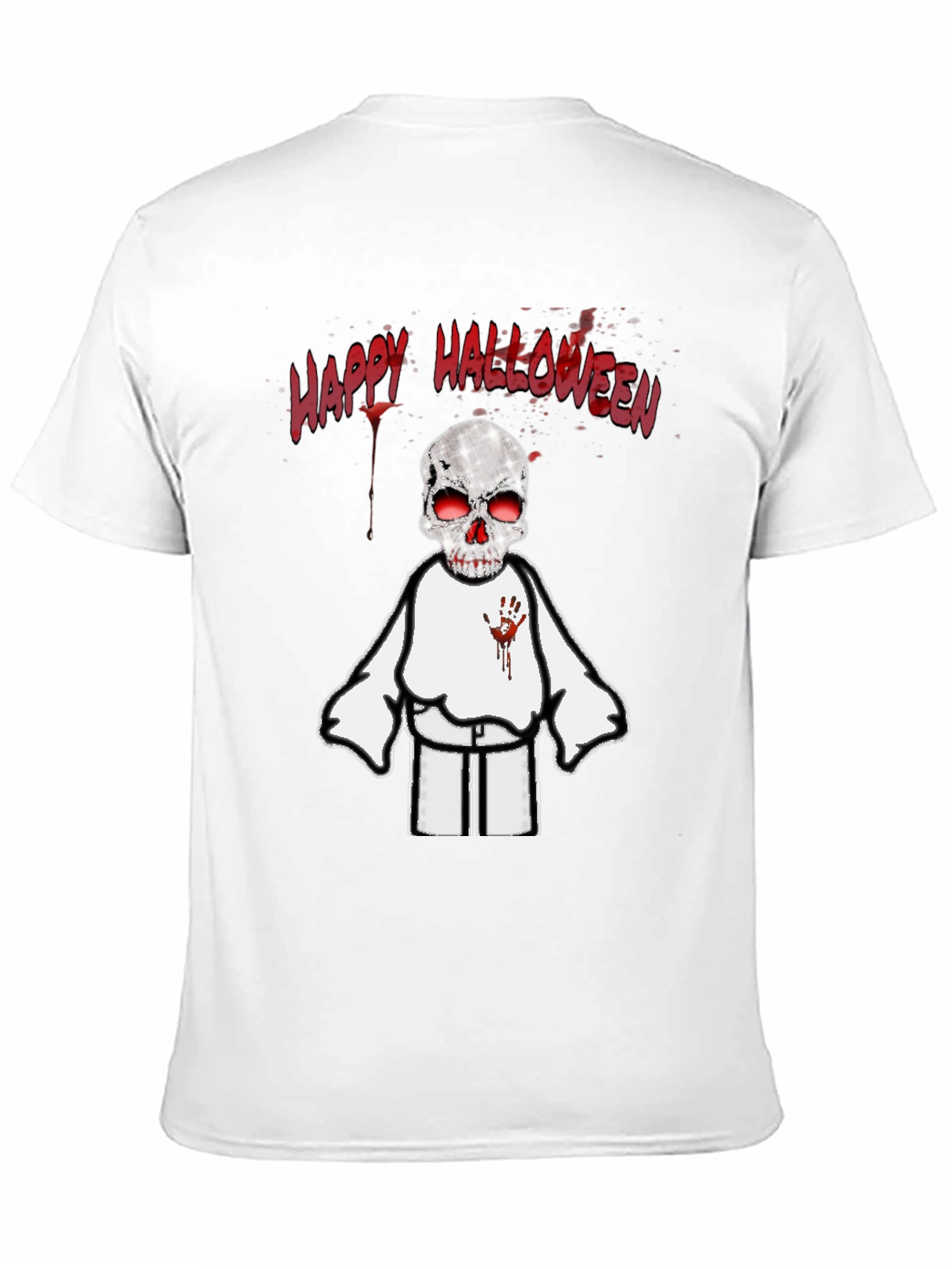 Spooky Halloween T-Shirt - Skeleton with Bloody Handprint