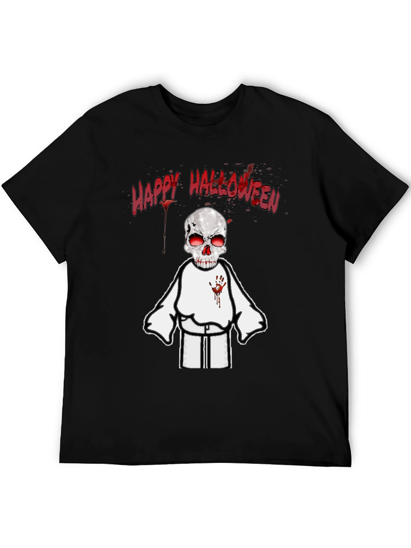 Spooky Halloween T-Shirt - Skeleton with Bloody Handprint