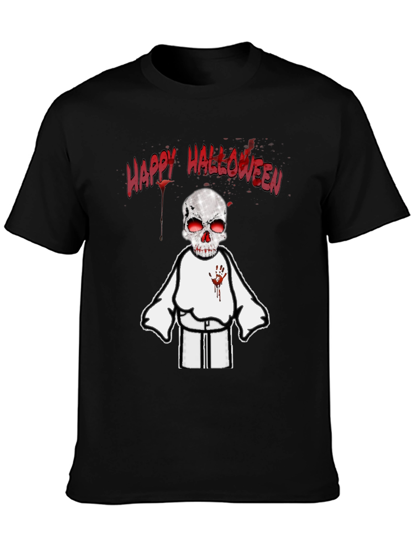Spooky Halloween T-Shirt - Skeleton with Bloody Handprint