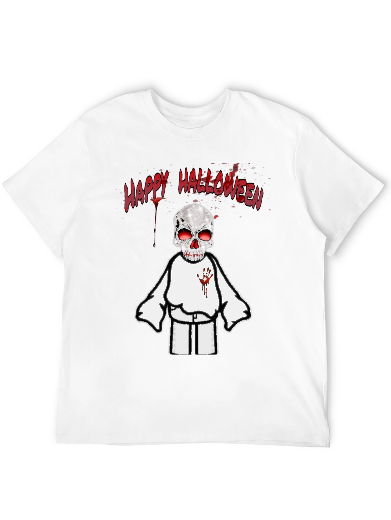 Spooky Halloween T-Shirt - Skeleton with Bloody Handprint
