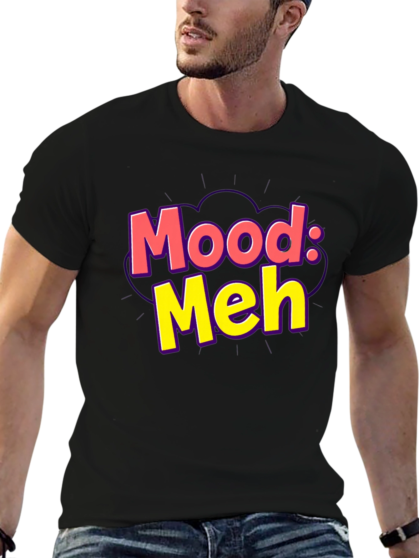 Mood: Meh Graphic Tee - Black Casual T-Shirt