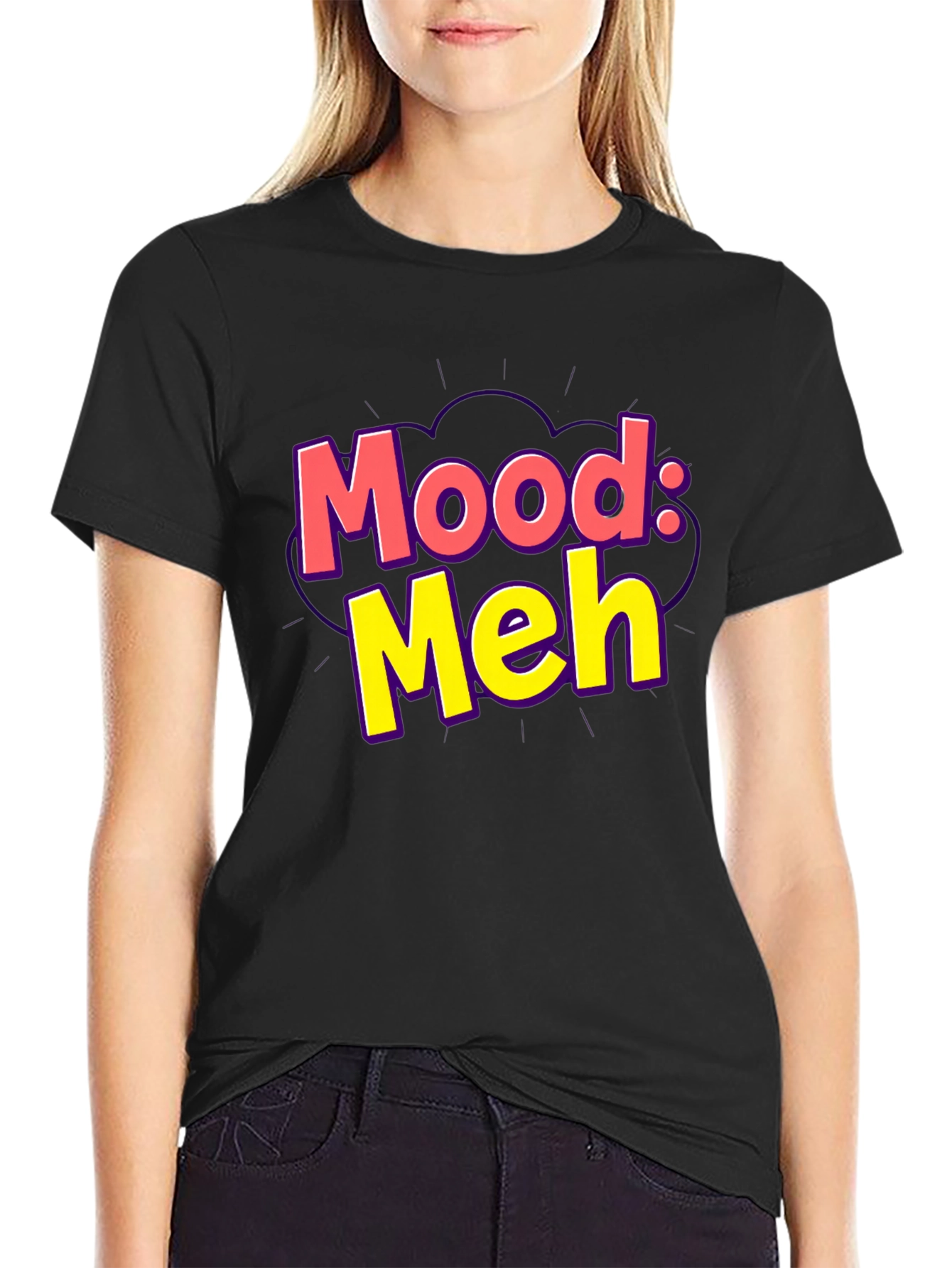 Mood: Meh Graphic Tee - Black Casual T-Shirt