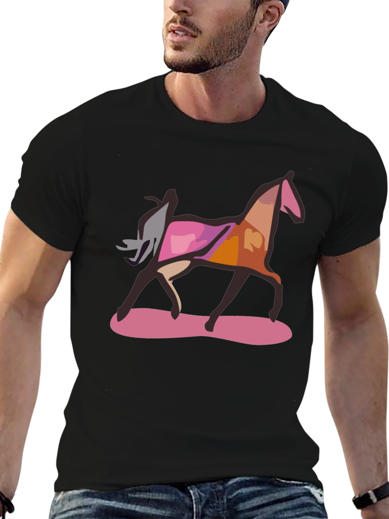 Abstract Horse Graphic Black T-Shirt