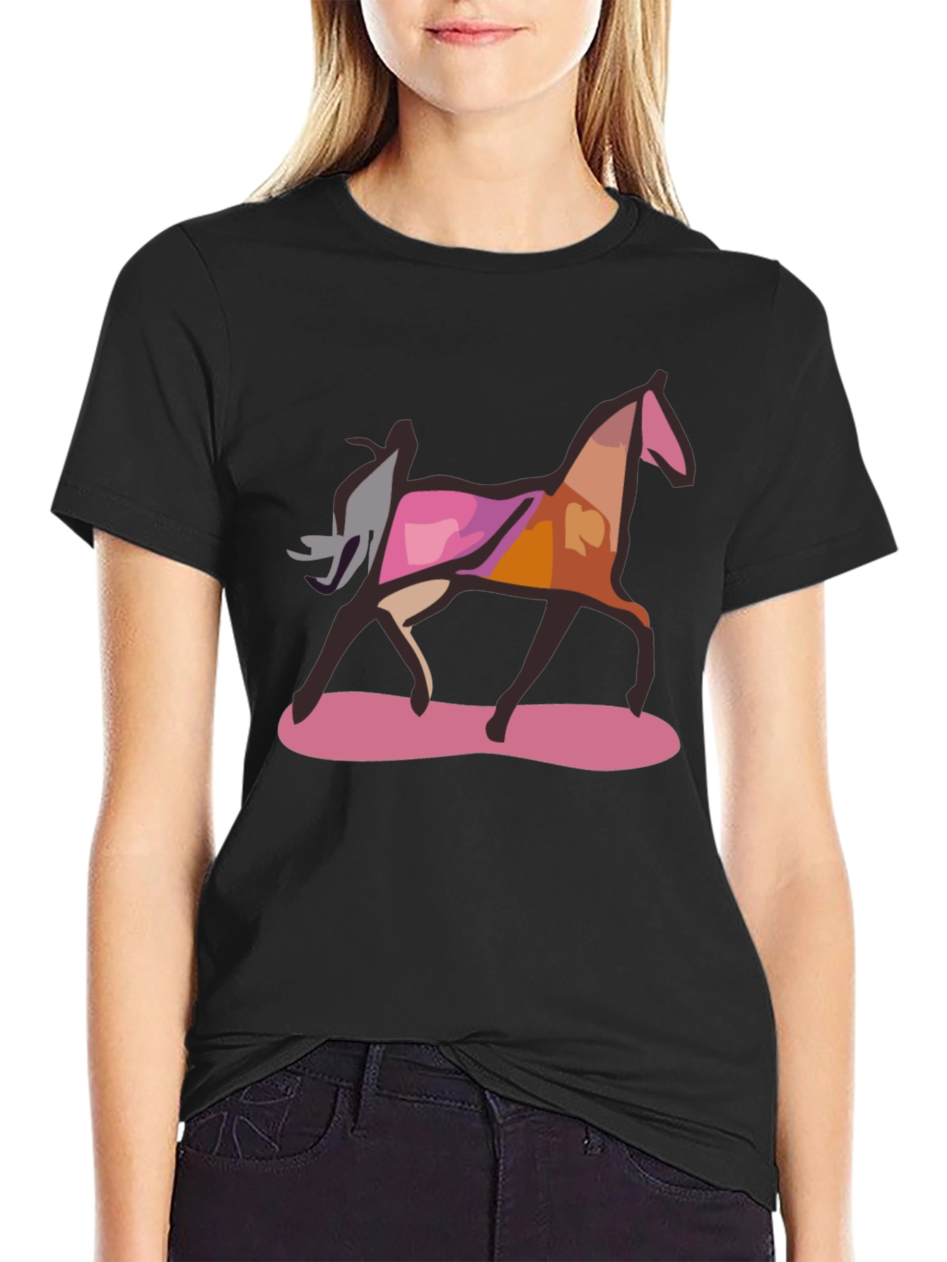 Abstract Horse Graphic Black T-Shirt