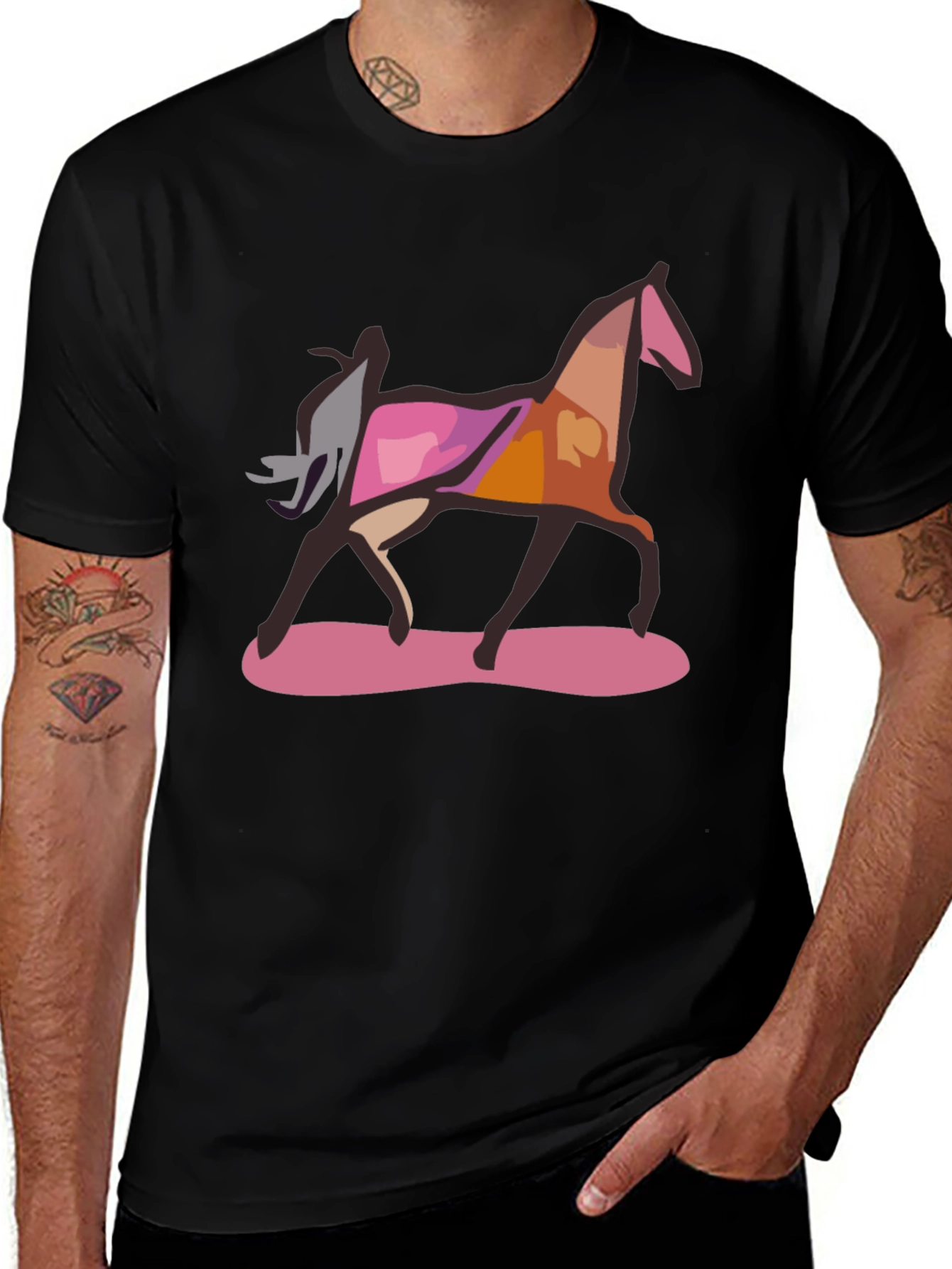 Abstract Horse Graphic Black T-Shirt