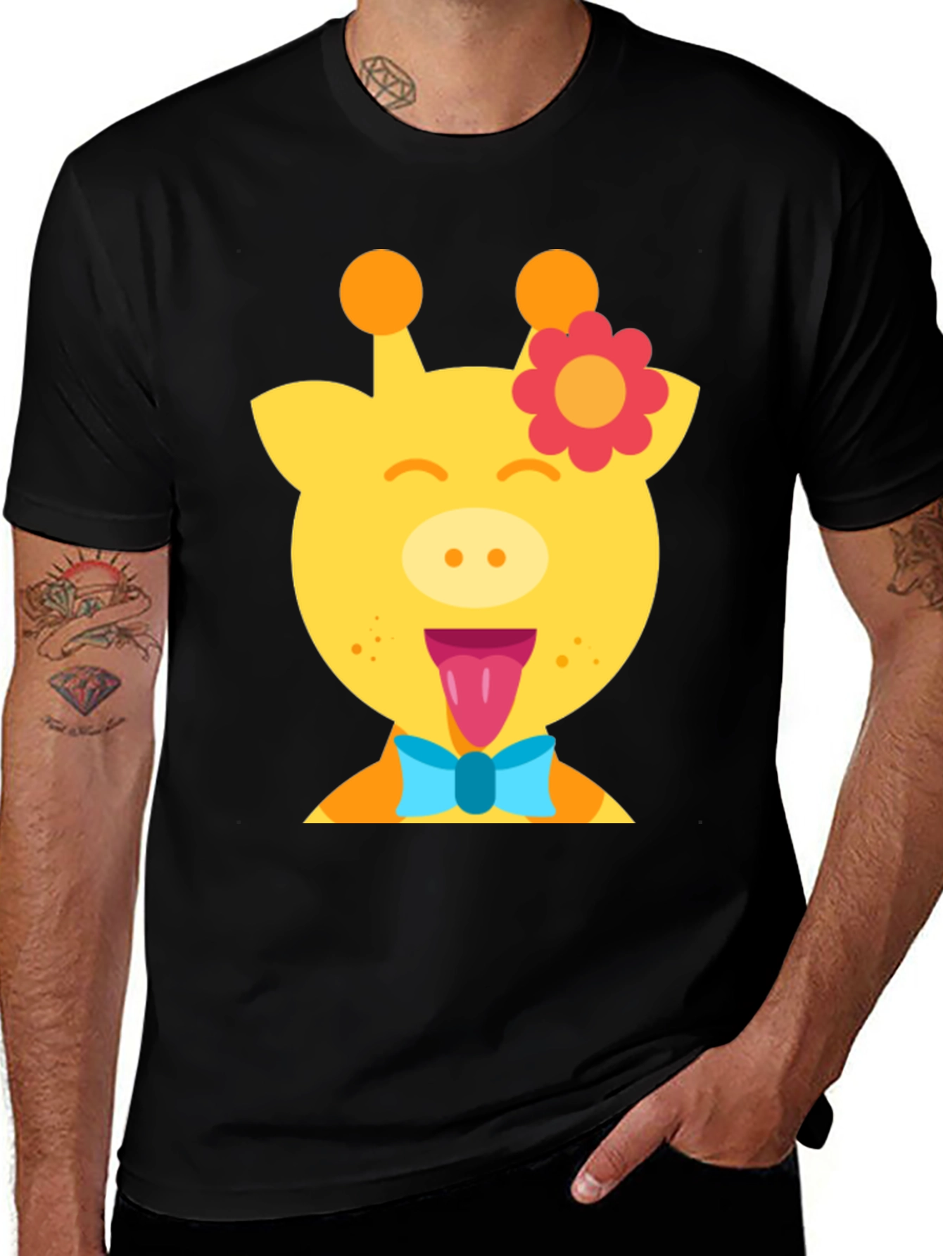 Giraffe Cartoon T-Shirt Fun Graphic Tee Mens Casual Top
