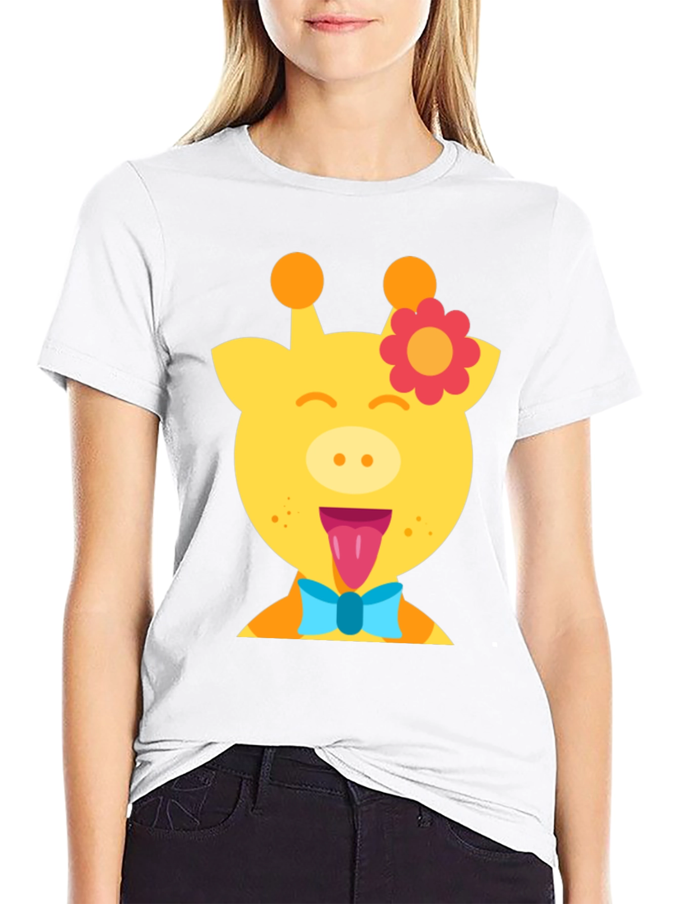 Giraffe Cartoon T-Shirt Fun Graphic Tee Mens Casual Top