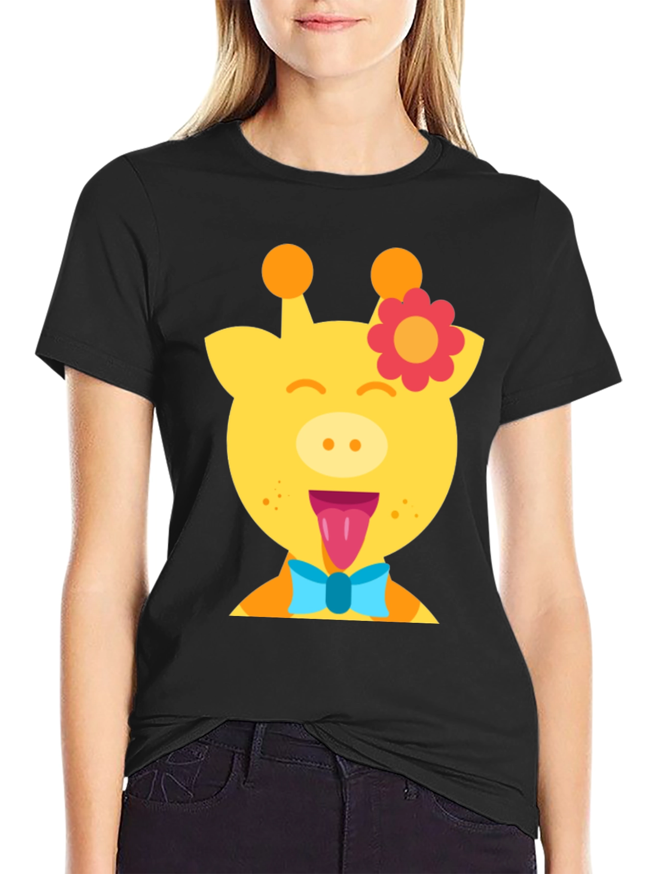 Giraffe Cartoon T-Shirt Fun Graphic Tee Mens Casual Top