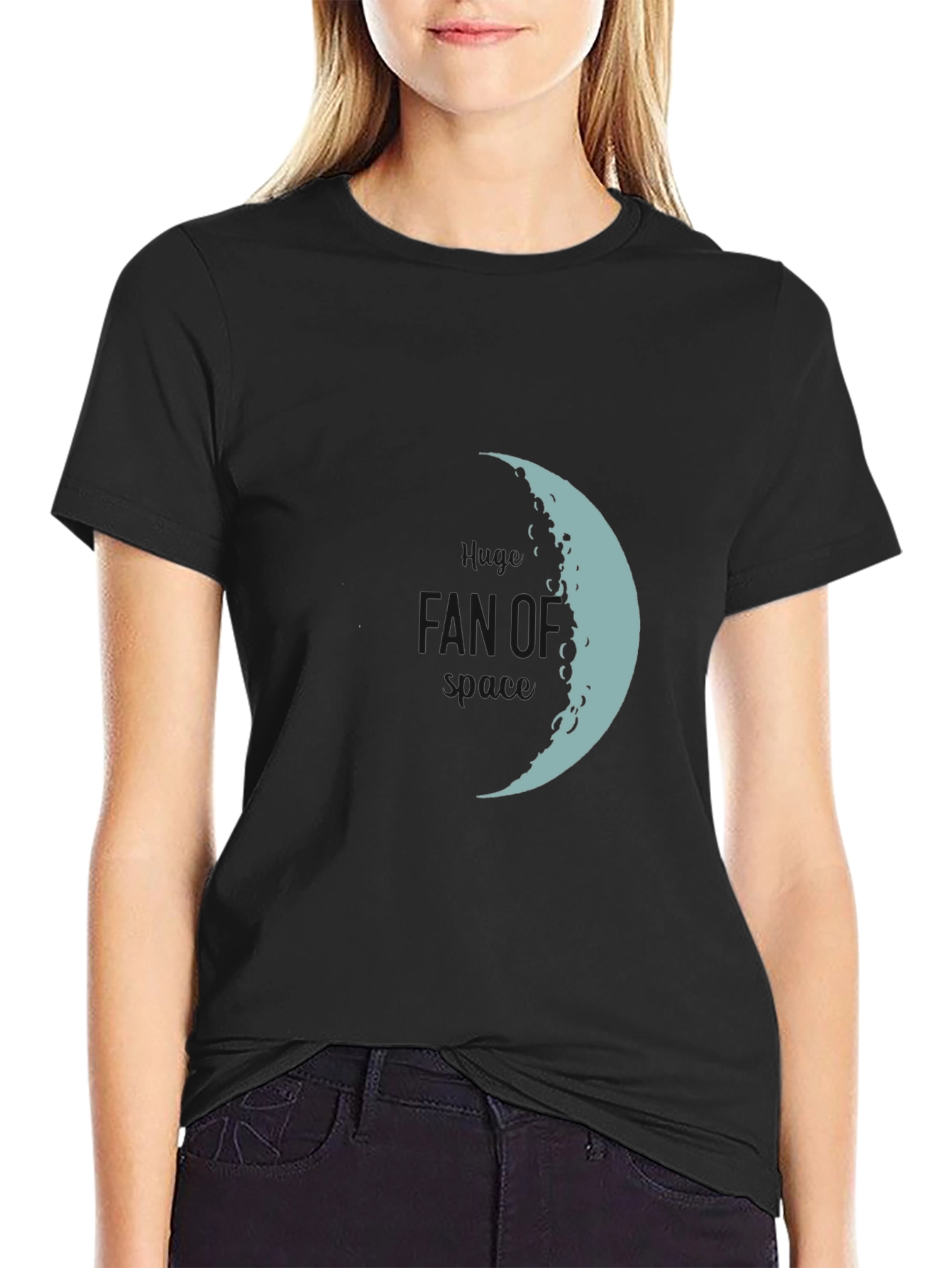 Lunar Crescent Graphic Tee - Soft Black Cotton