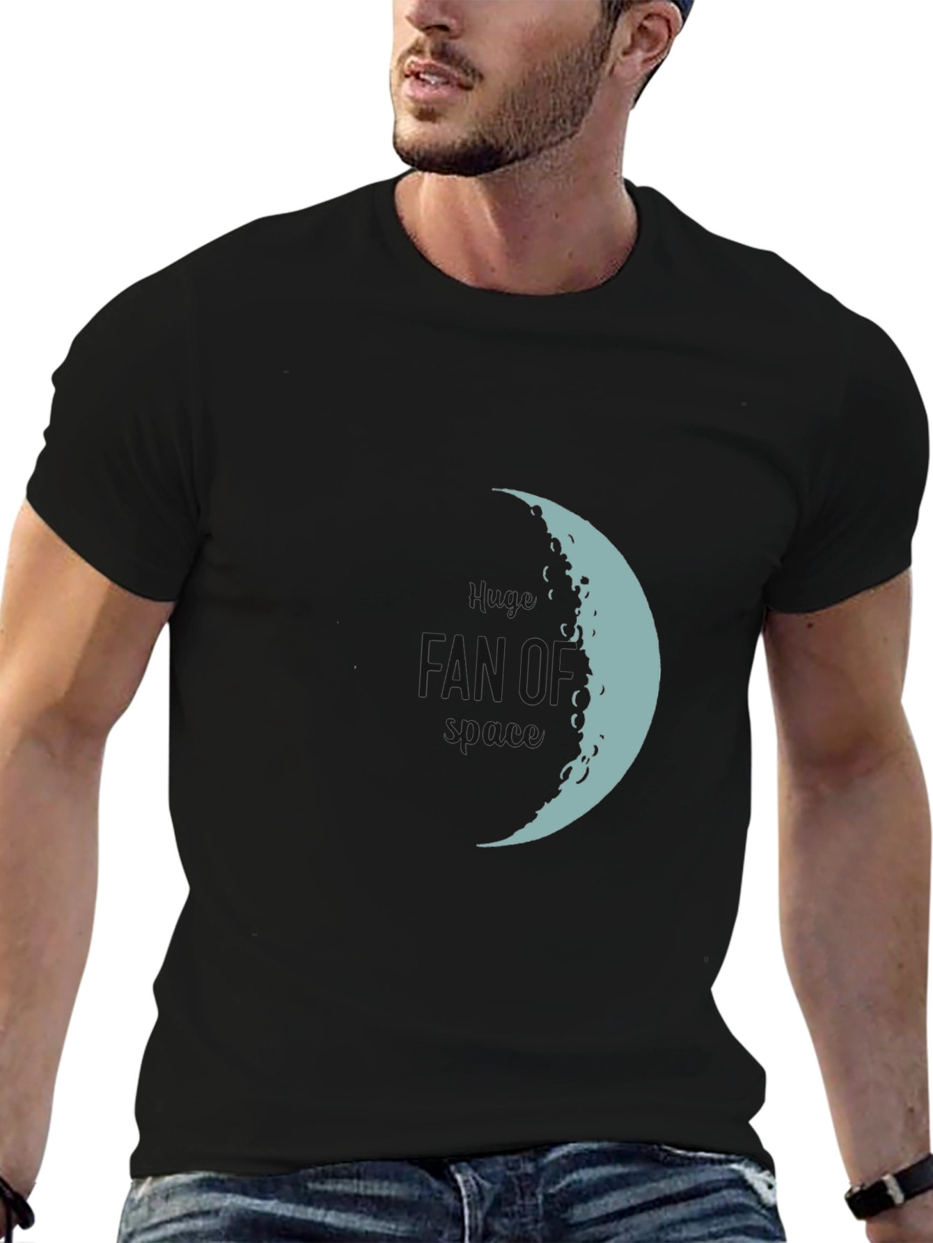 Lunar Crescent Graphic Tee - Soft Black Cotton