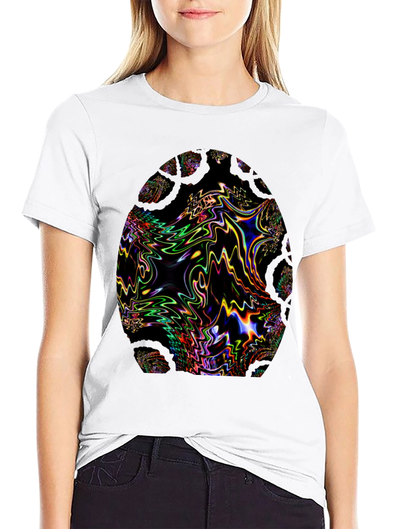 Psychedelic Fractal Egg Graphic Black T-Shirt