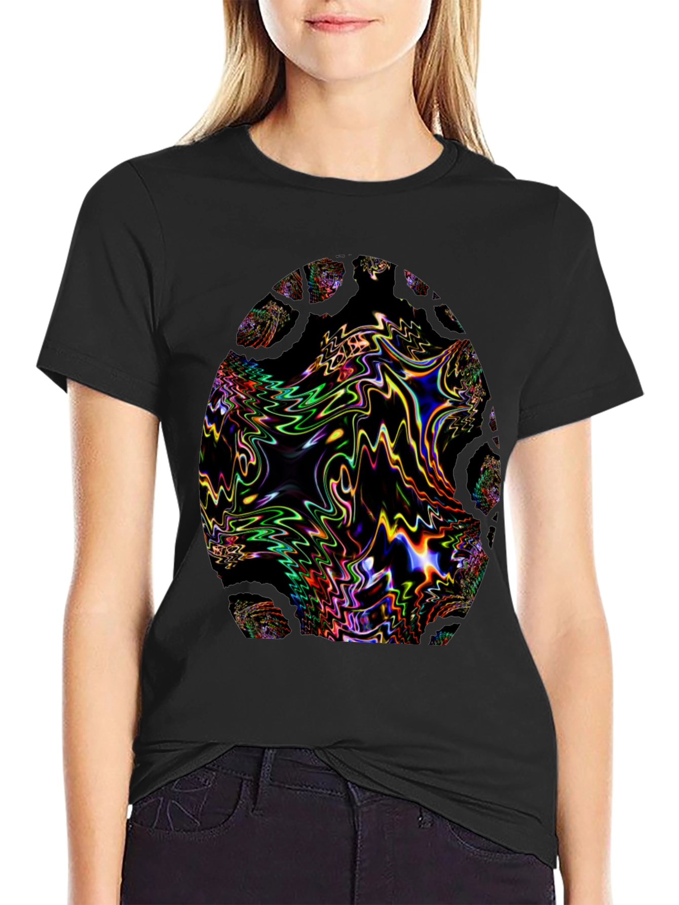 Psychedelic Fractal Egg Graphic Black T-Shirt