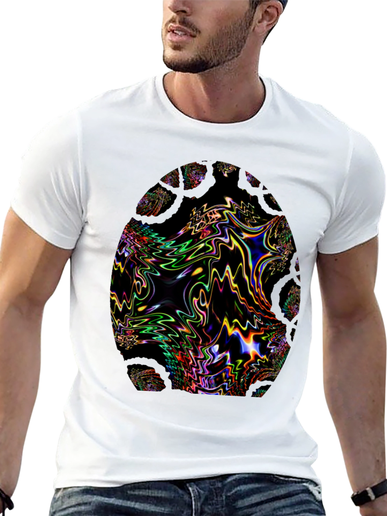 Psychedelic Fractal Egg Graphic Black T-Shirt
