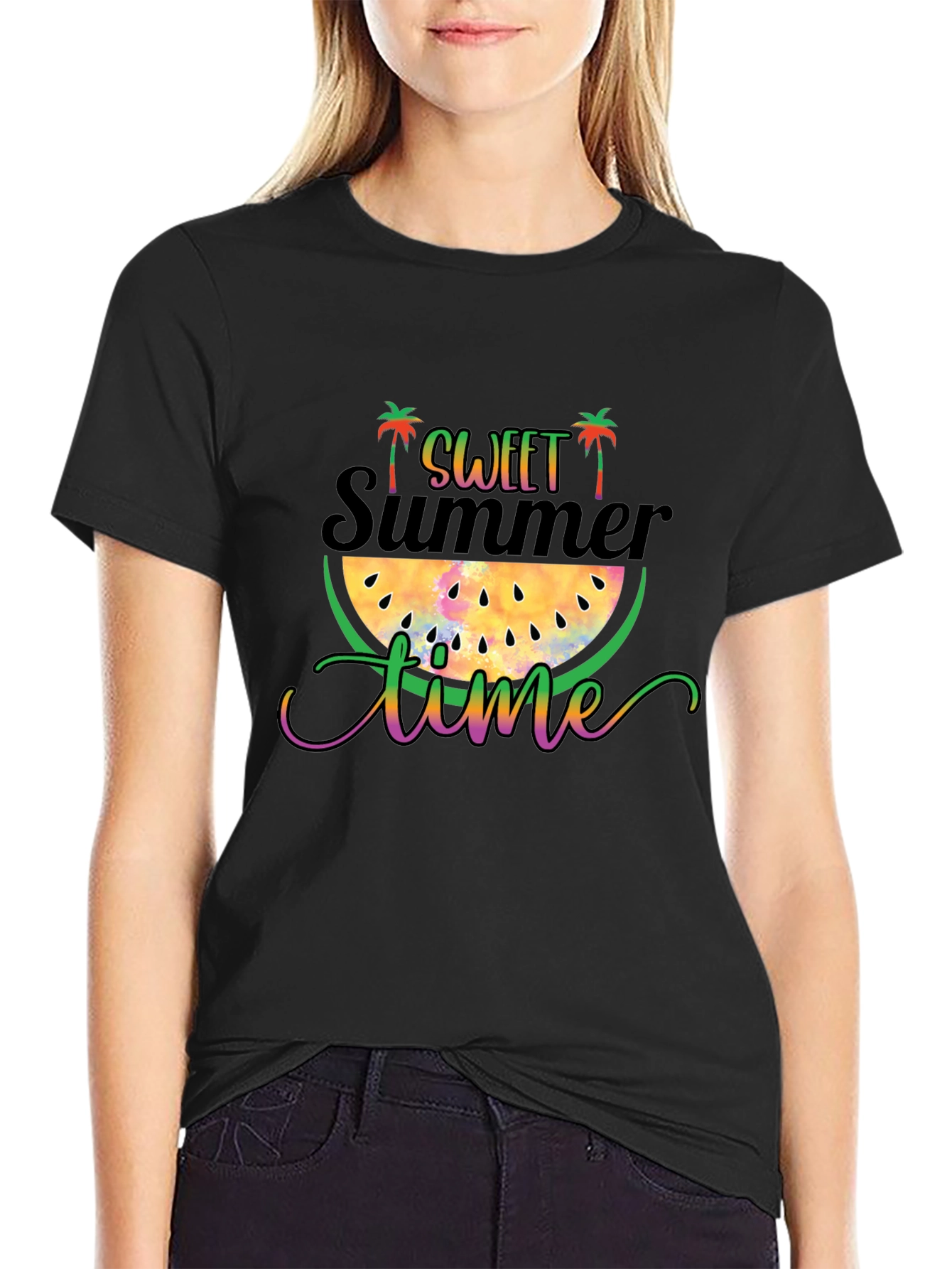 Sweet Summer Time Black Graphic T-Shirt