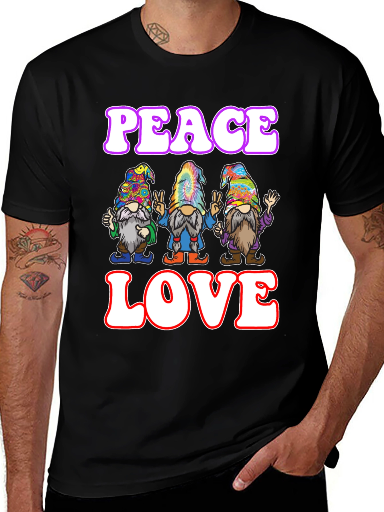 Peace Love Gnome T-Shirt - Groovy Hippie Style