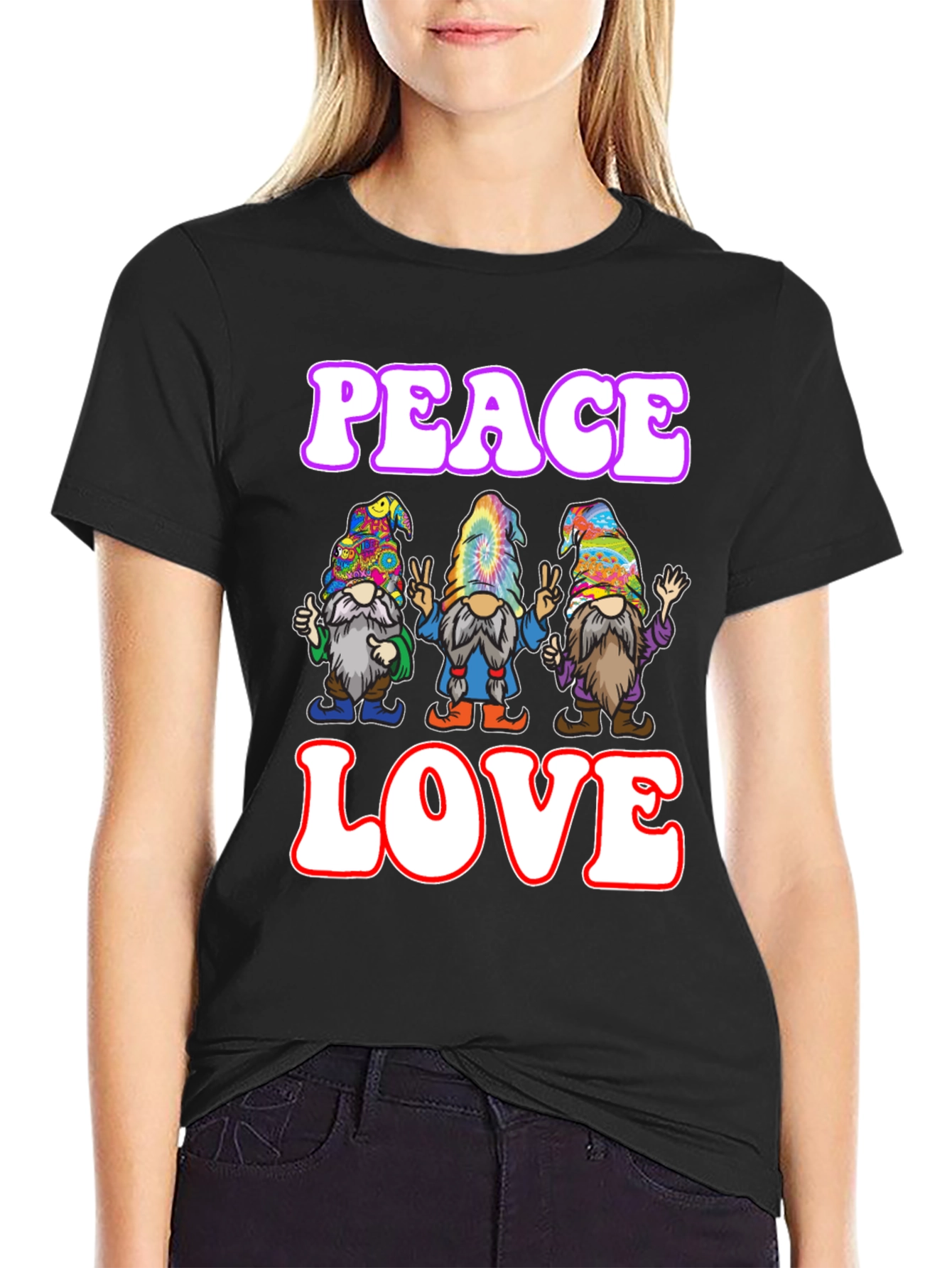 Peace Love Gnome T-Shirt - Groovy Hippie Style