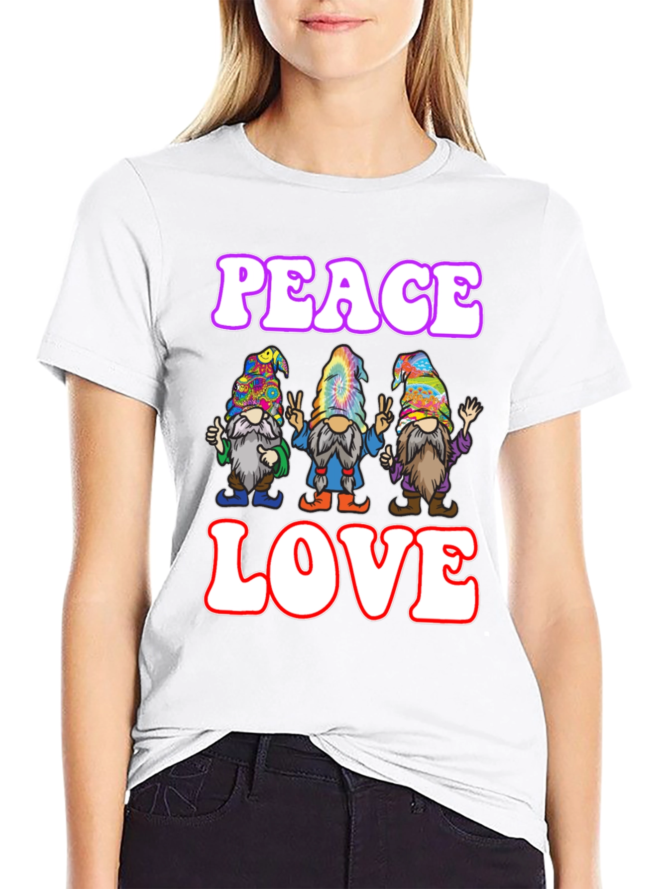 Peace Love Gnome T-Shirt - Groovy Hippie Style