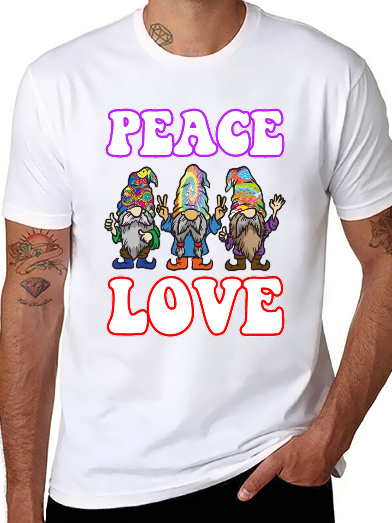 Peace Love Gnome T-Shirt - Groovy Hippie Style