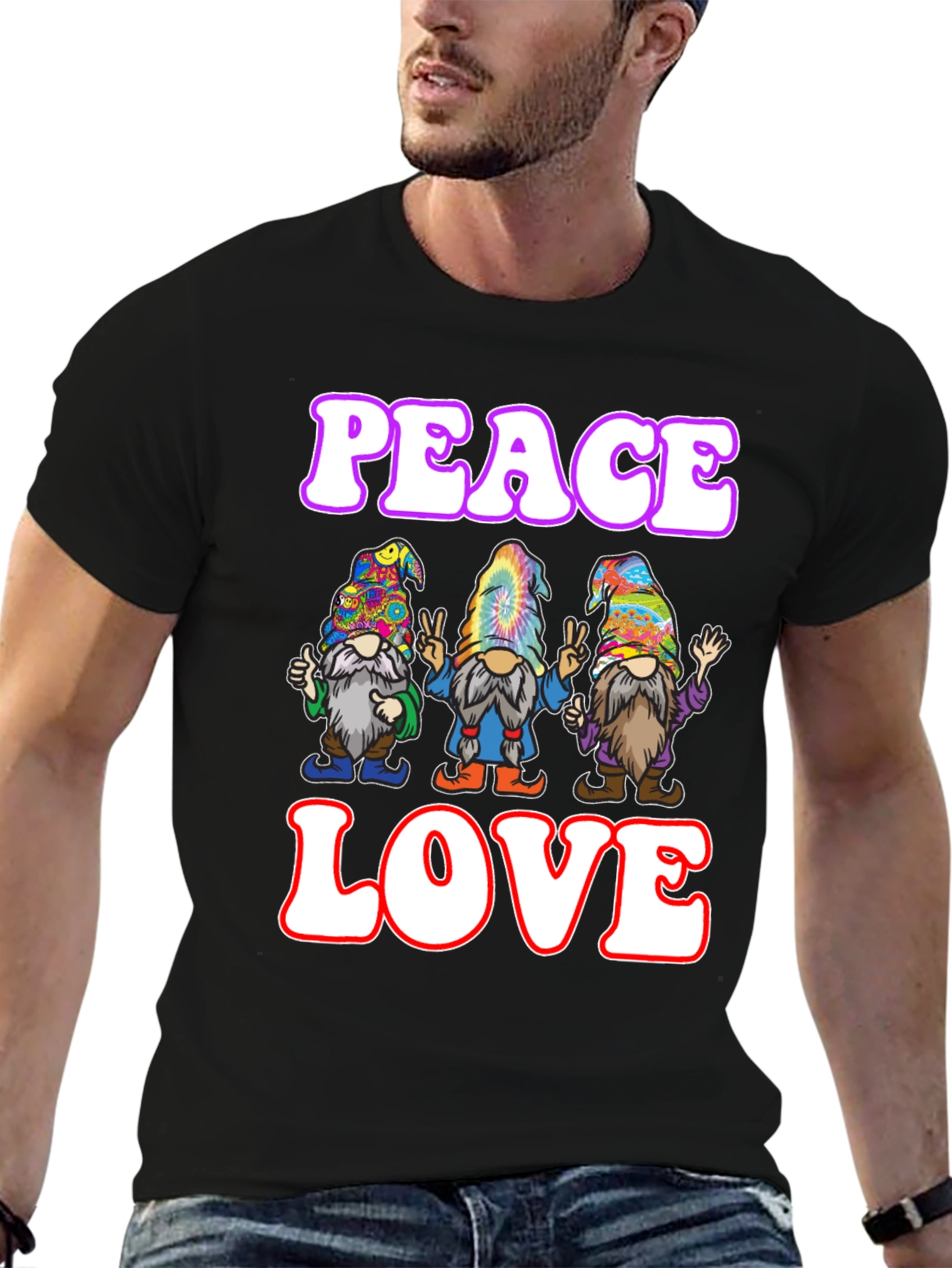 Peace Love Gnome T-Shirt - Groovy Hippie Style