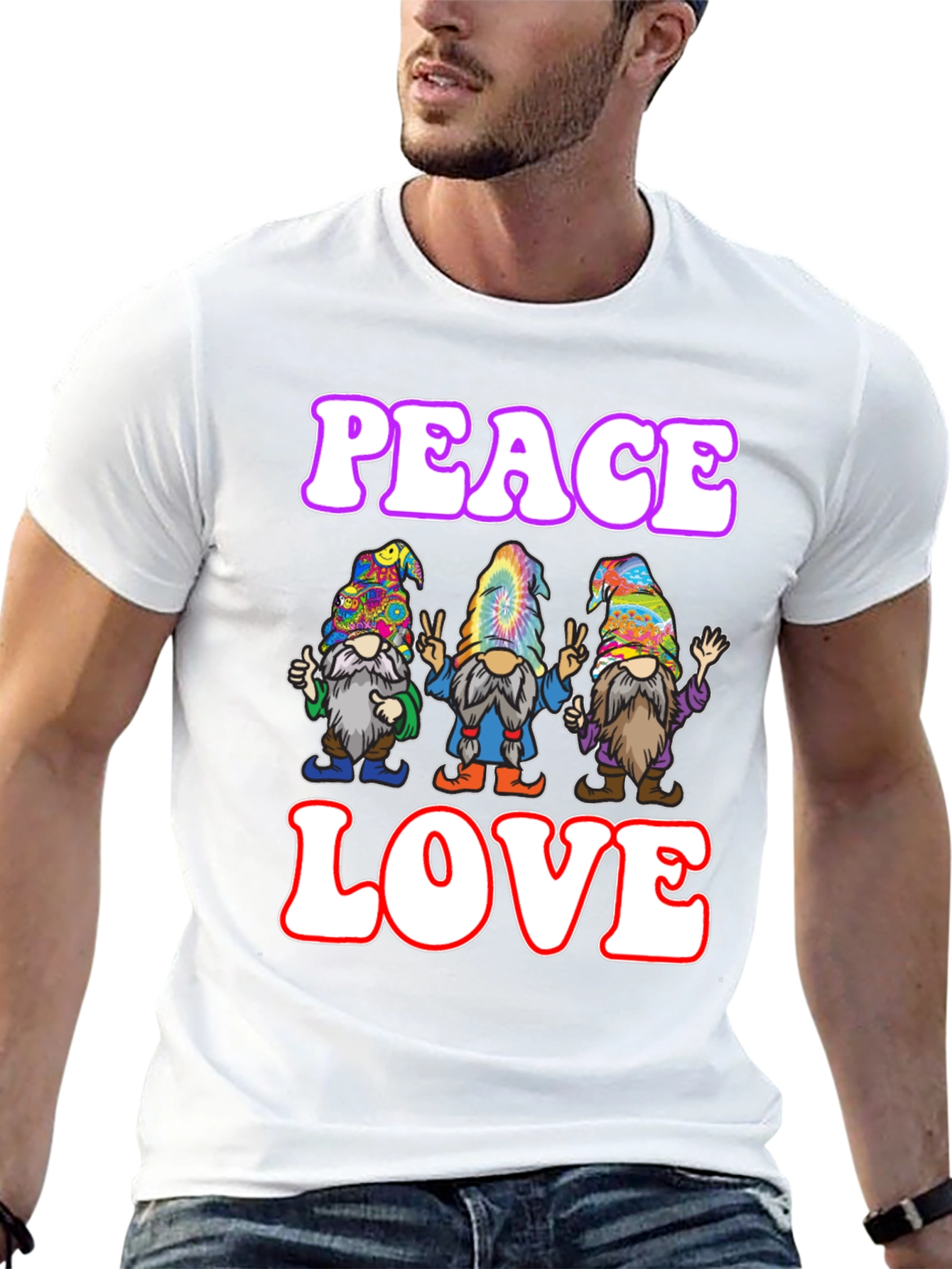 Peace Love Gnome T-Shirt - Groovy Hippie Style