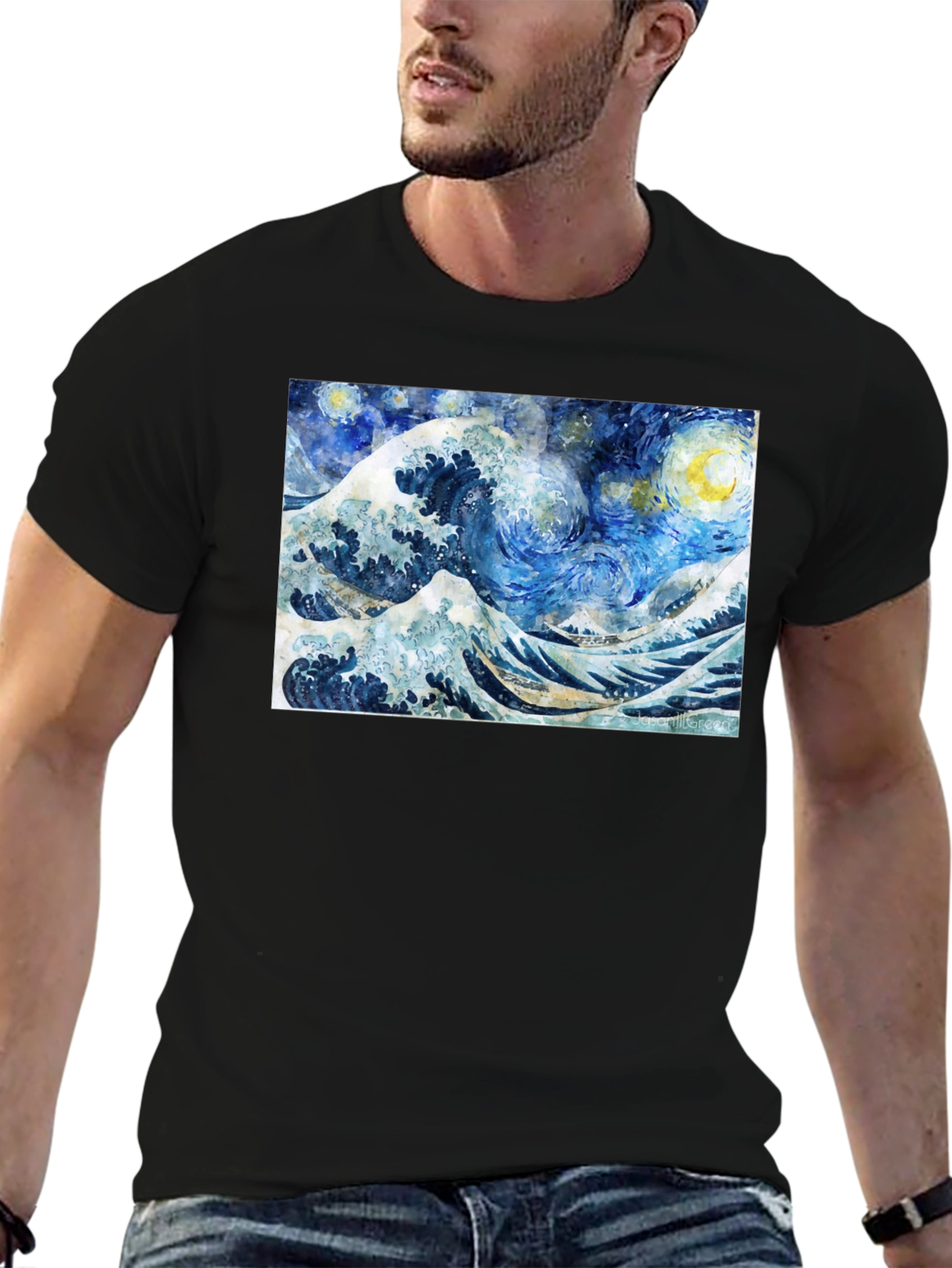 Starry Wave T-Shirt - Artistic Black Tee
