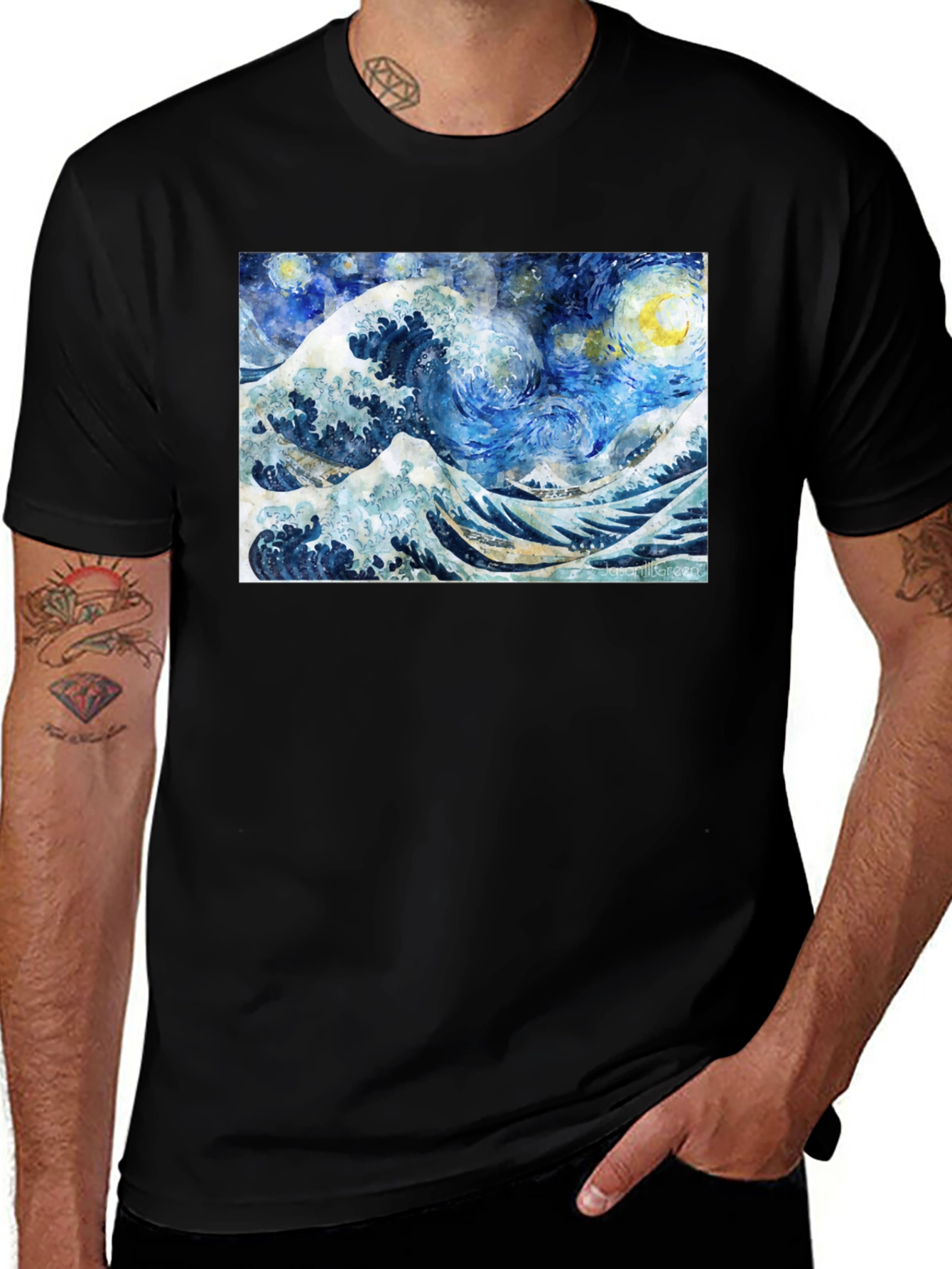 Starry Wave T-Shirt - Artistic Black Tee
