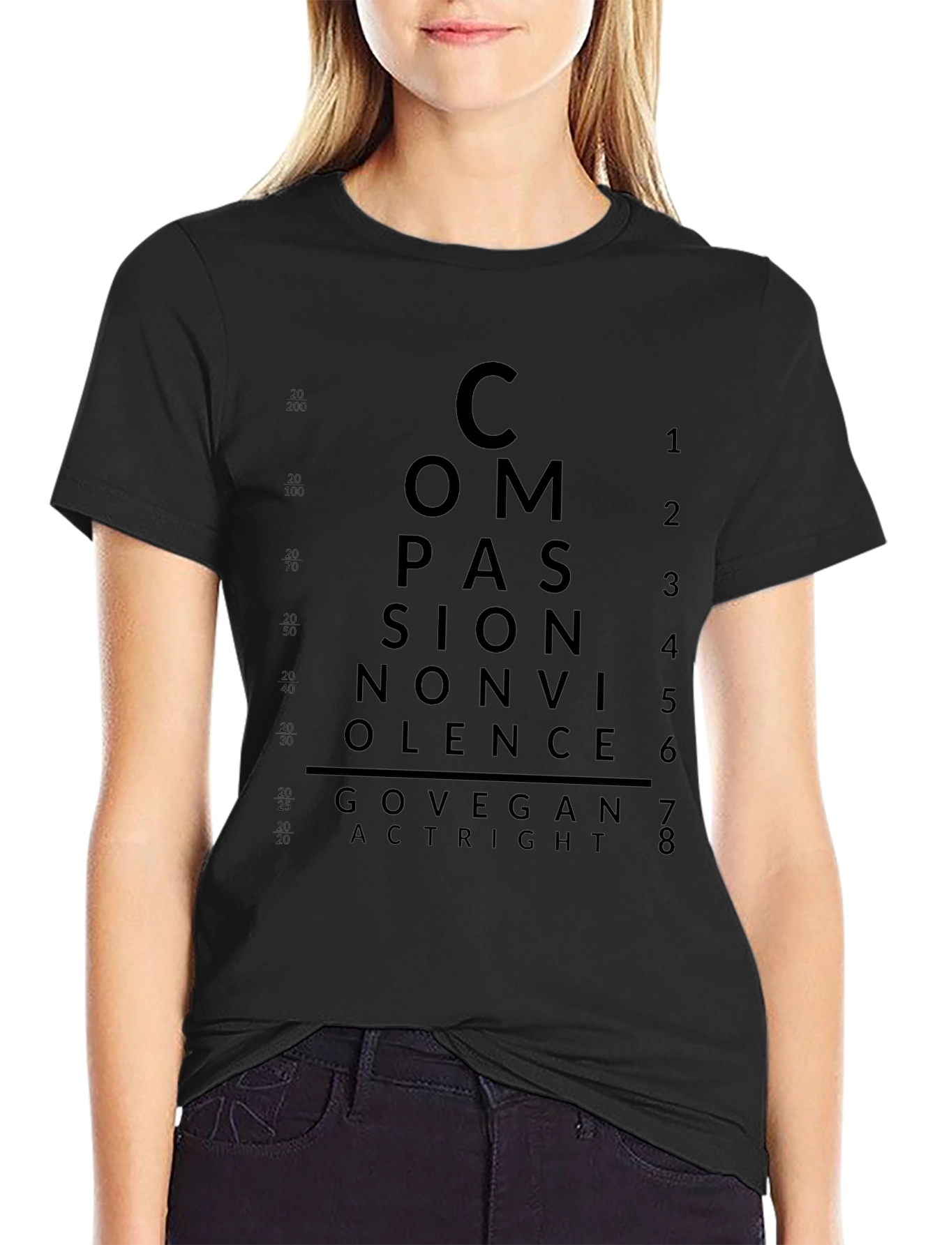 Compassion Vegan T-Shirt - Eye Chart Design