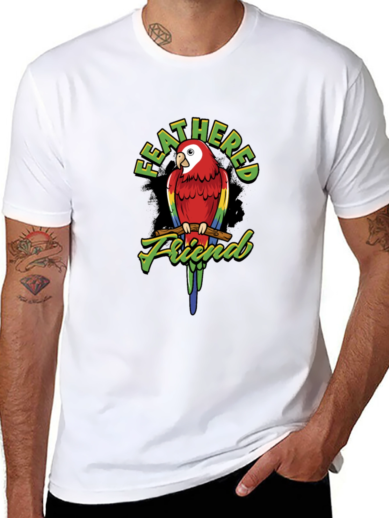 Feathered Friend Parrot Graphic T-Shirt - Black